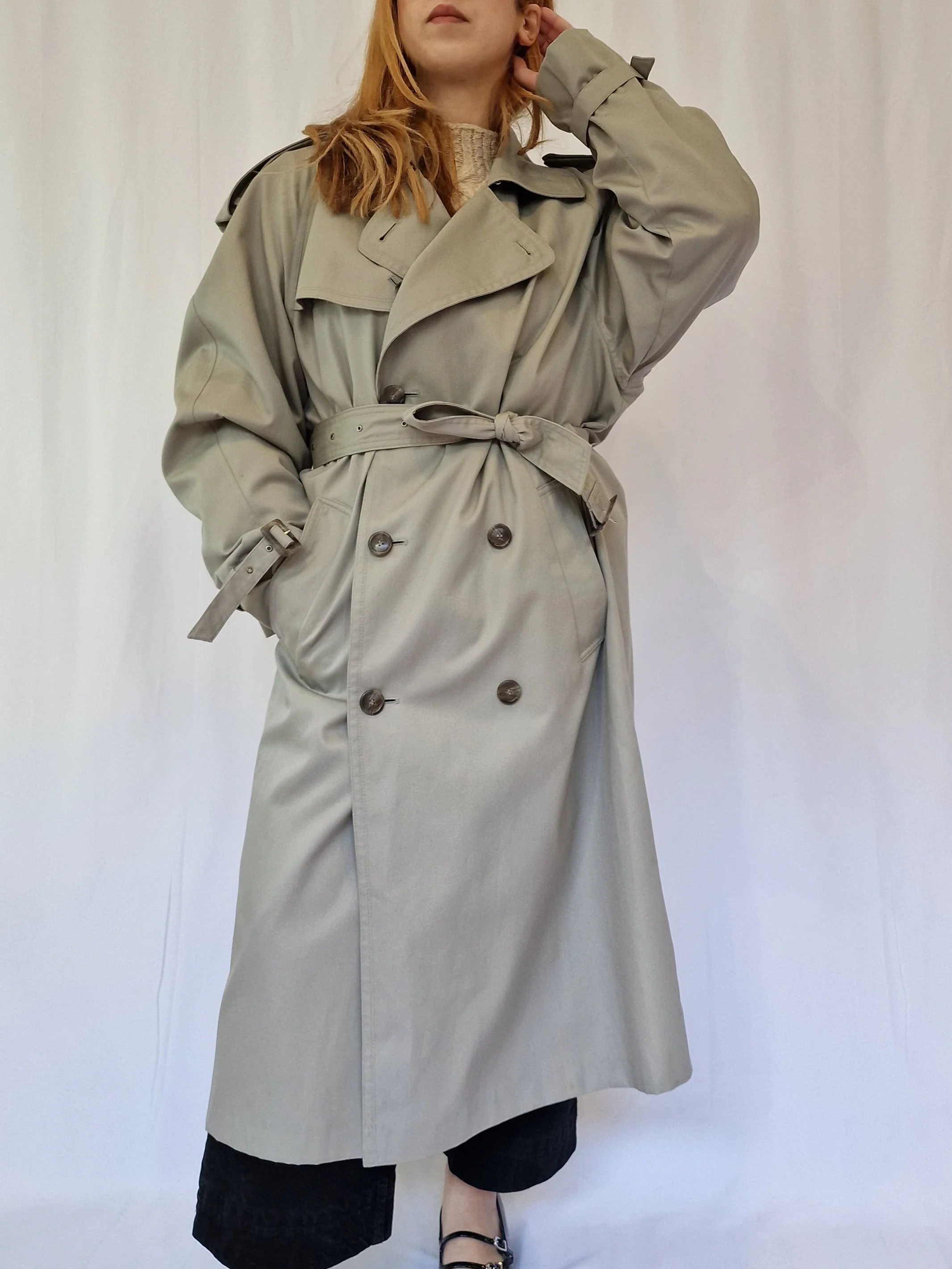 Vintage 80s Light Grey Single Breasted Trench Coat by Dannimac - XL - Image 7