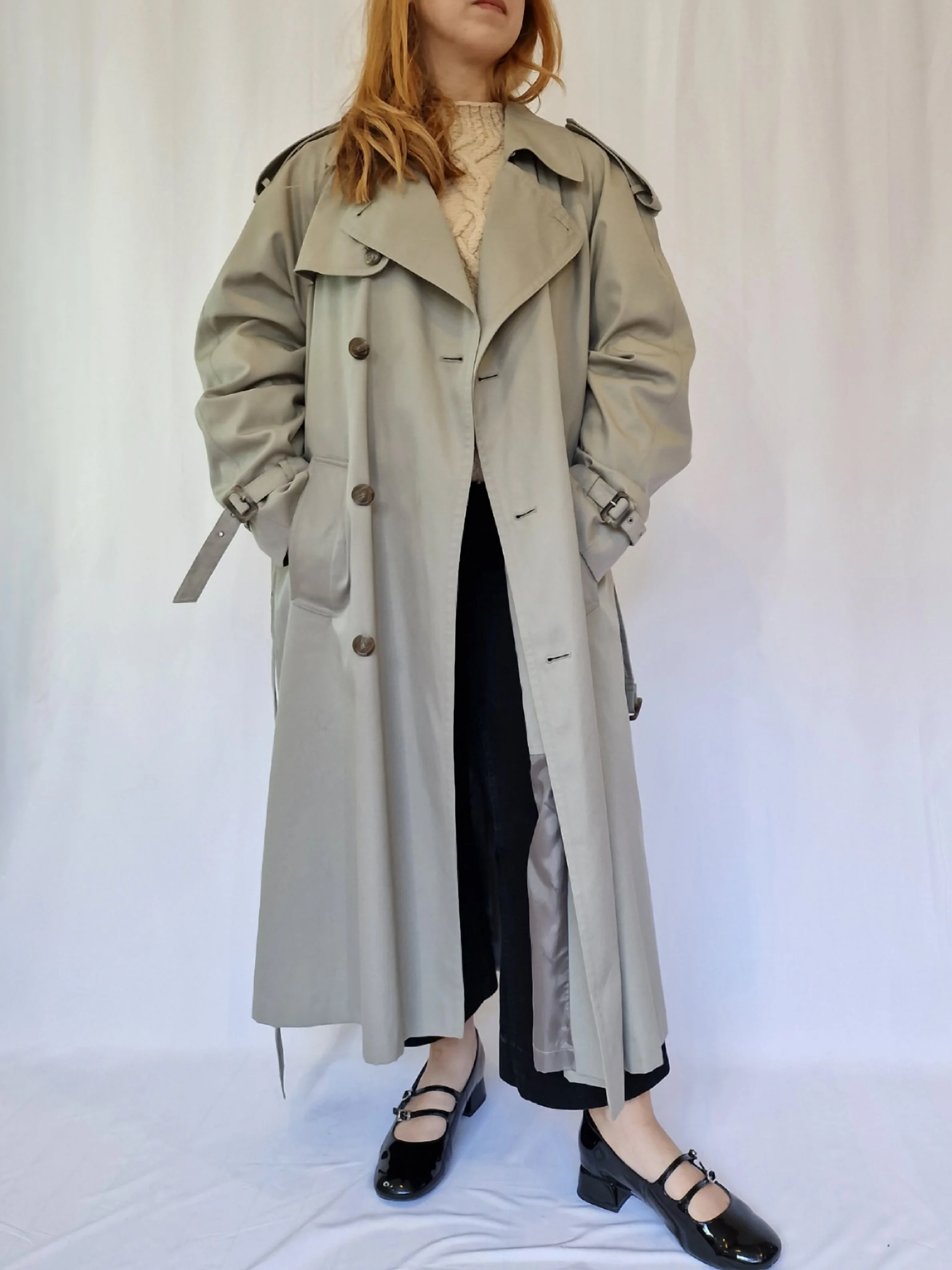 Vintage 80s Light Grey Single Breasted Trench Coat by Dannimac - XL - Image 8