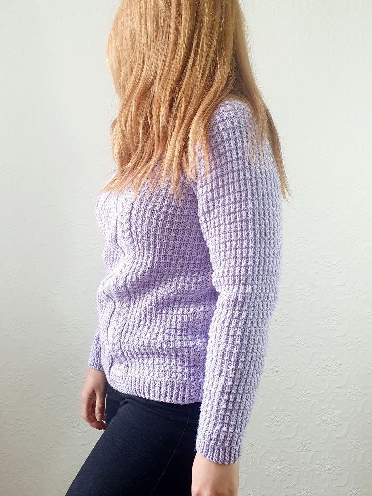 Vintage 80s Lilac Crew Neck Handknitted Cable Knit Aran Jumper - S - Image 2