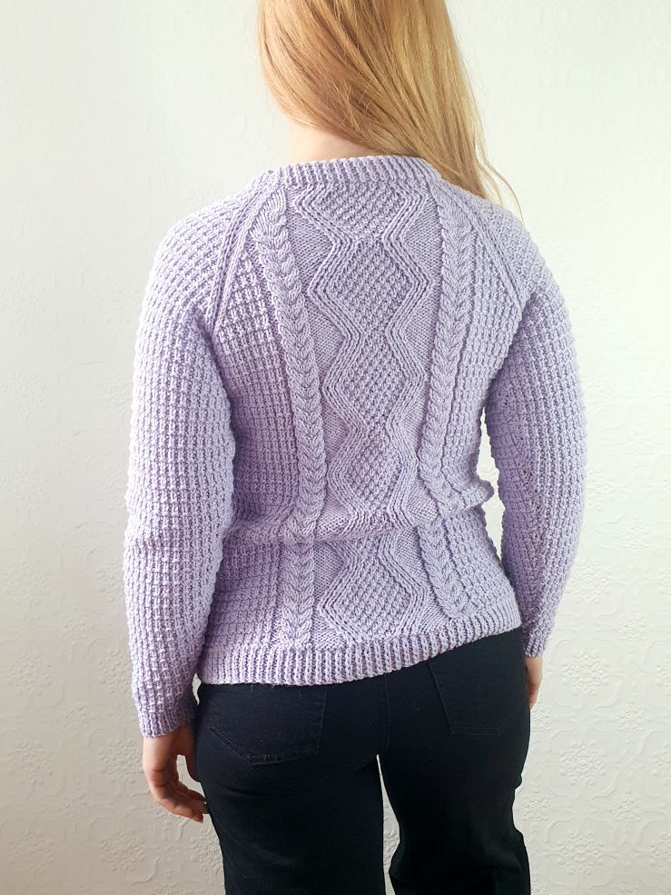 Vintage 80s Lilac Crew Neck Handknitted Cable Knit Aran Jumper - S - Image 4
