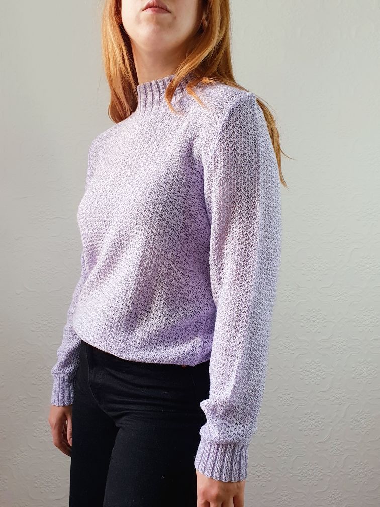 Vintage 80s Lilac Lightweight High Neck Jumper - S - Image 2