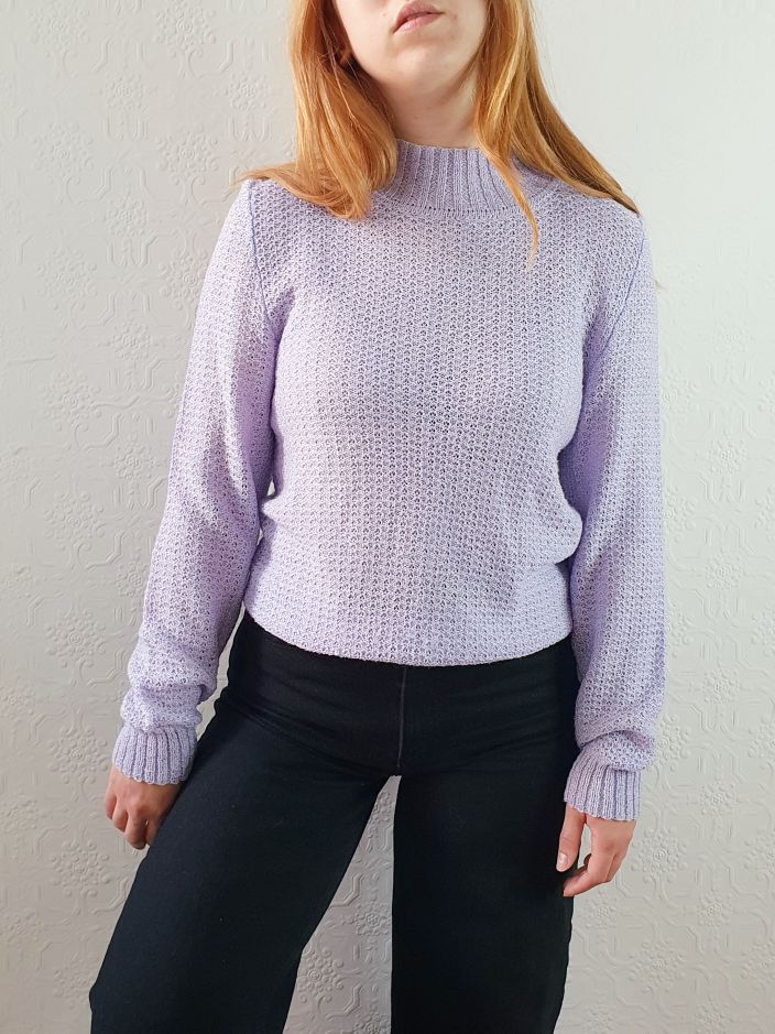 Vintage 80s Lilac Lightweight High Neck Jumper - S - Image 5
