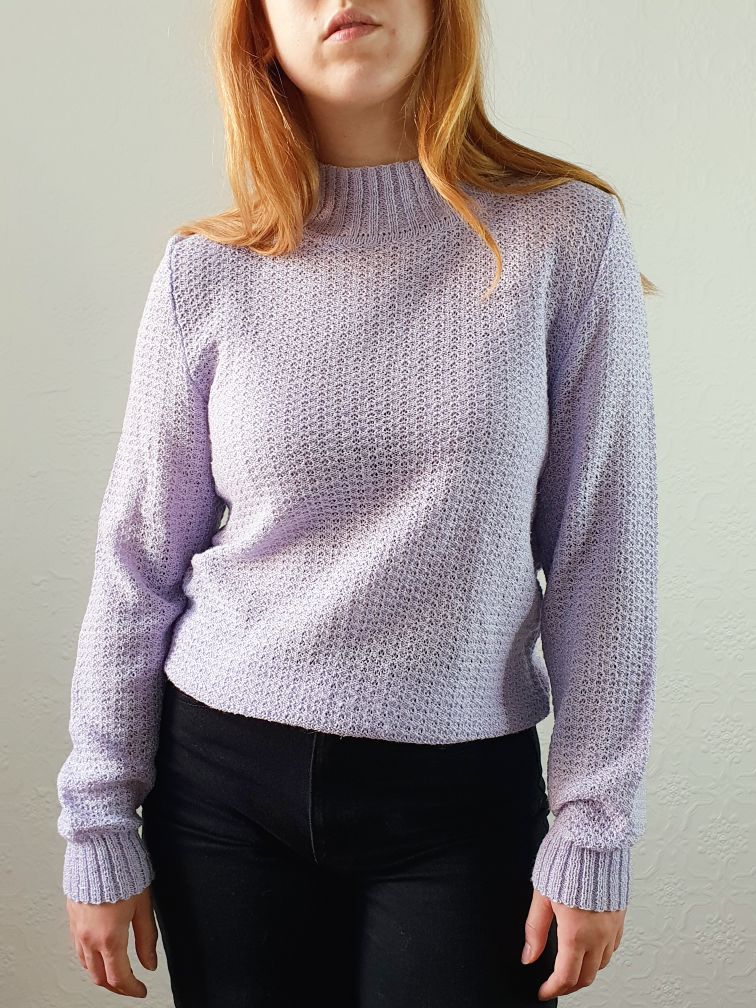 Vintage 80s Lilac Lightweight High Neck Jumper - S - Image 6