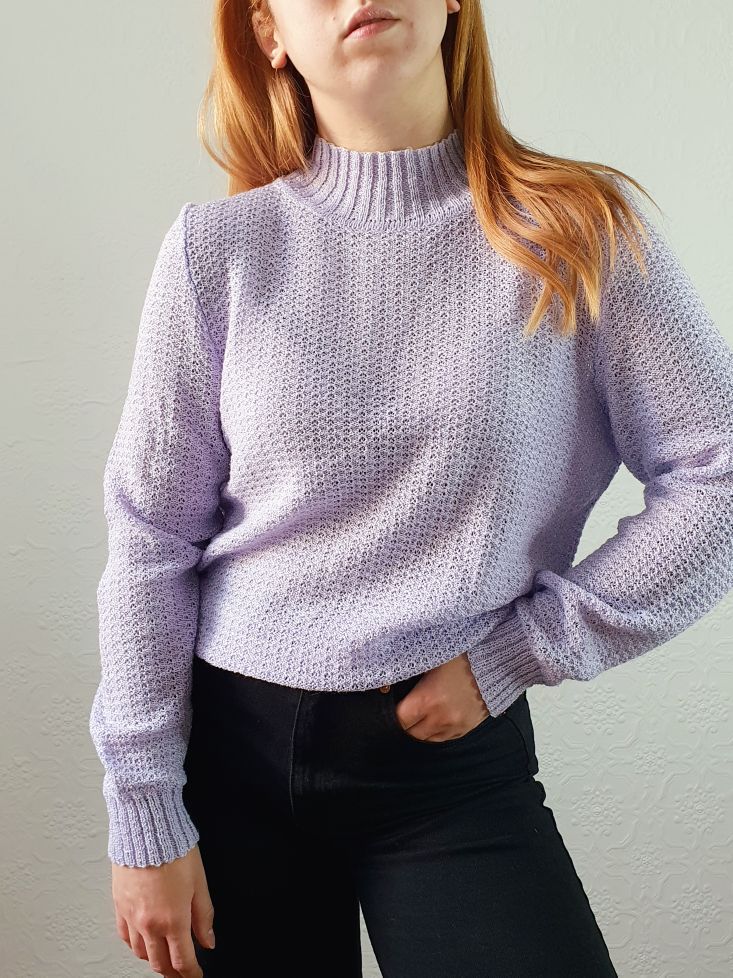 Vintage 80s Lilac Lightweight High Neck Jumper - S - Image 7