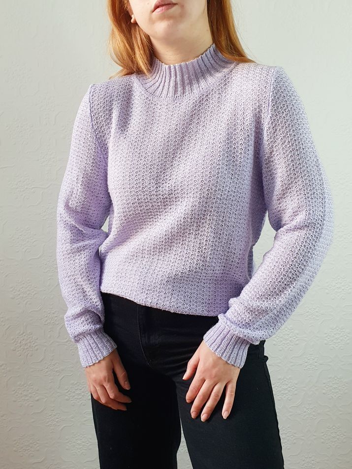 Vintage 80s Lilac Lightweight High Neck Jumper - S - Image 8