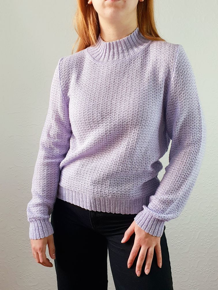 Vintage 80s Lilac Lightweight High Neck Jumper - S - Image 9