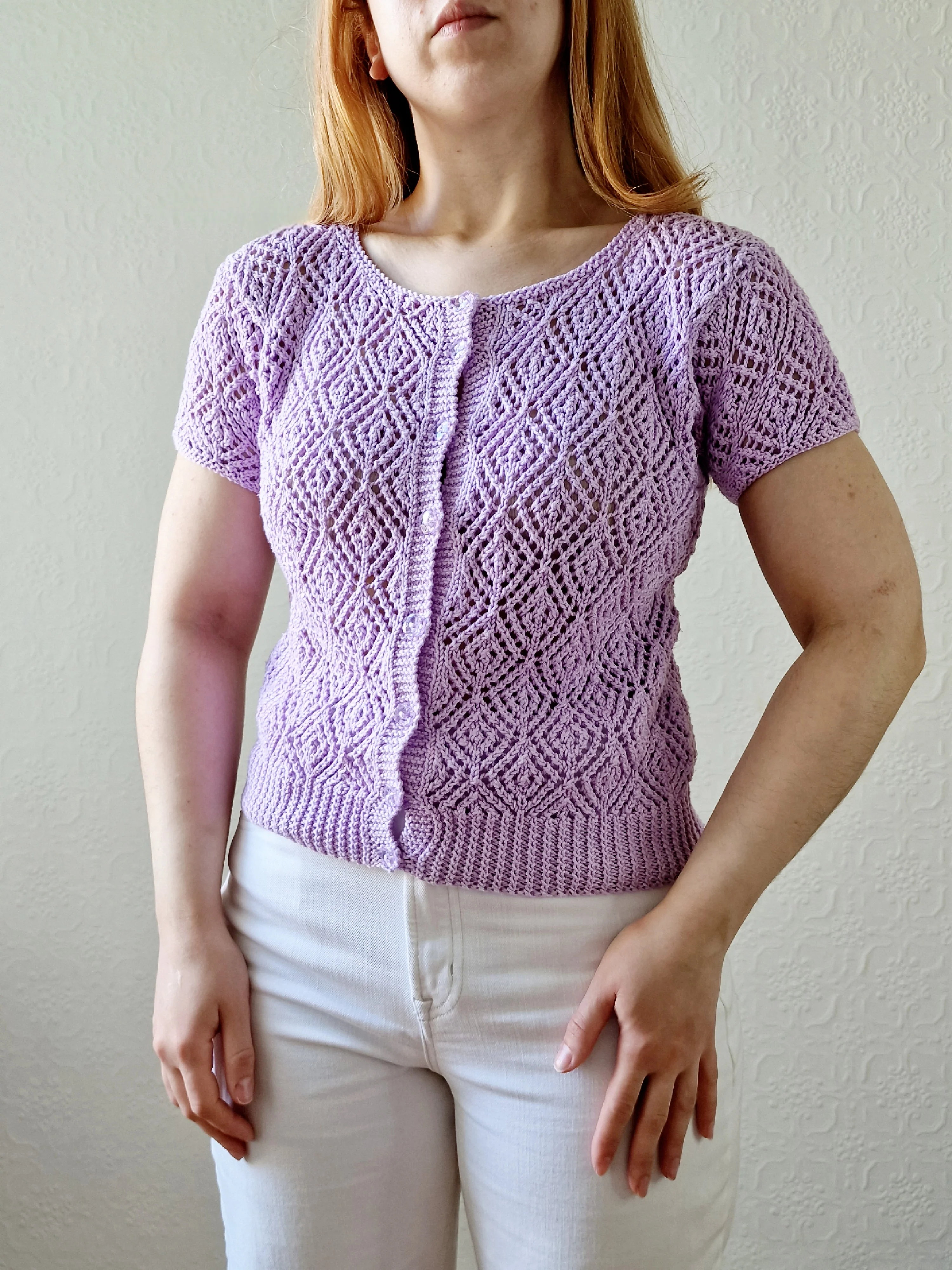 Vintage 80s Mauve Purple Crochet Jumper Top with Short Sleeves - XS - Image 5
