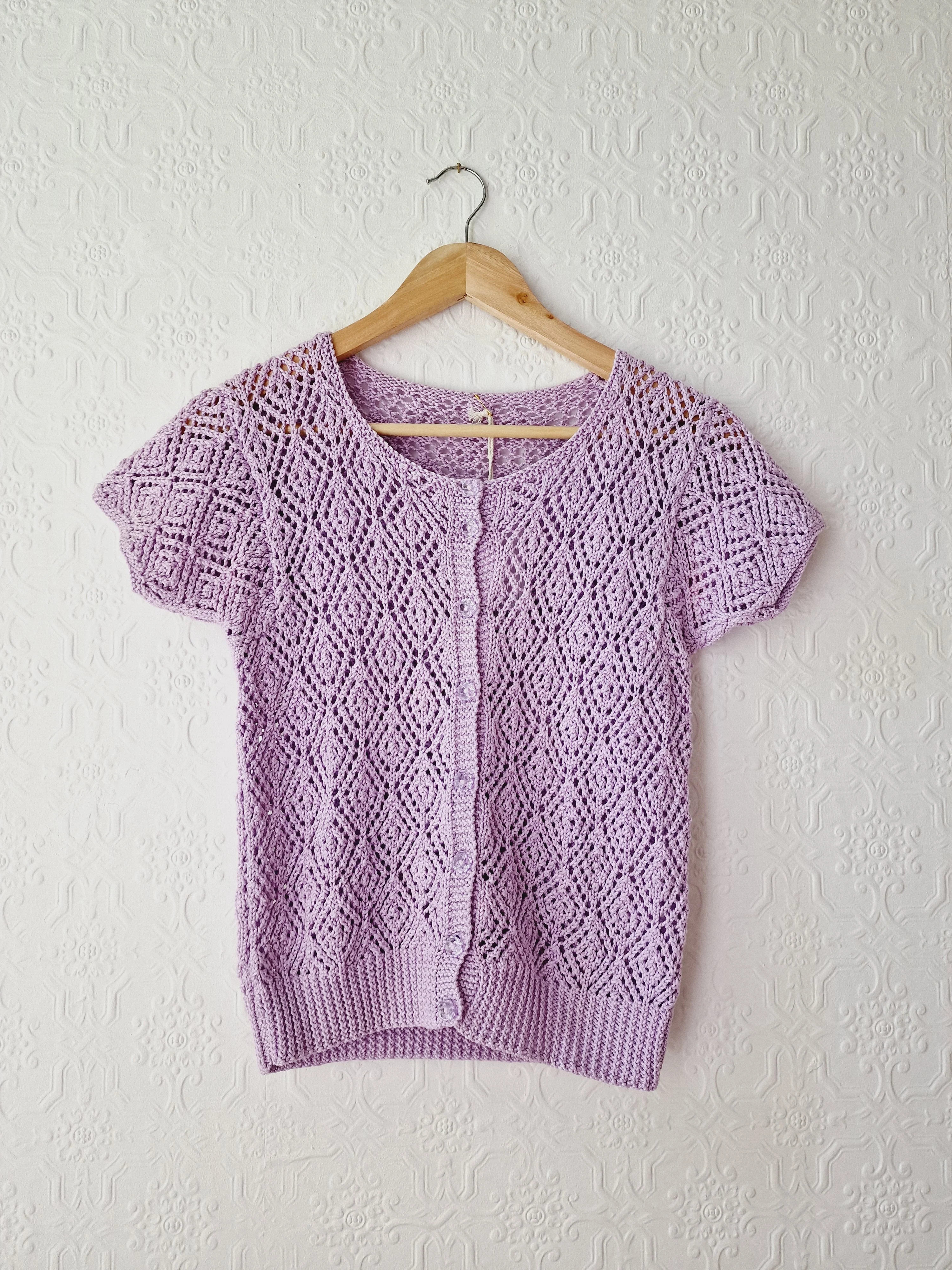 Vintage 80s Mauve Purple Crochet Jumper Top with Short Sleeves - XS - Image 6