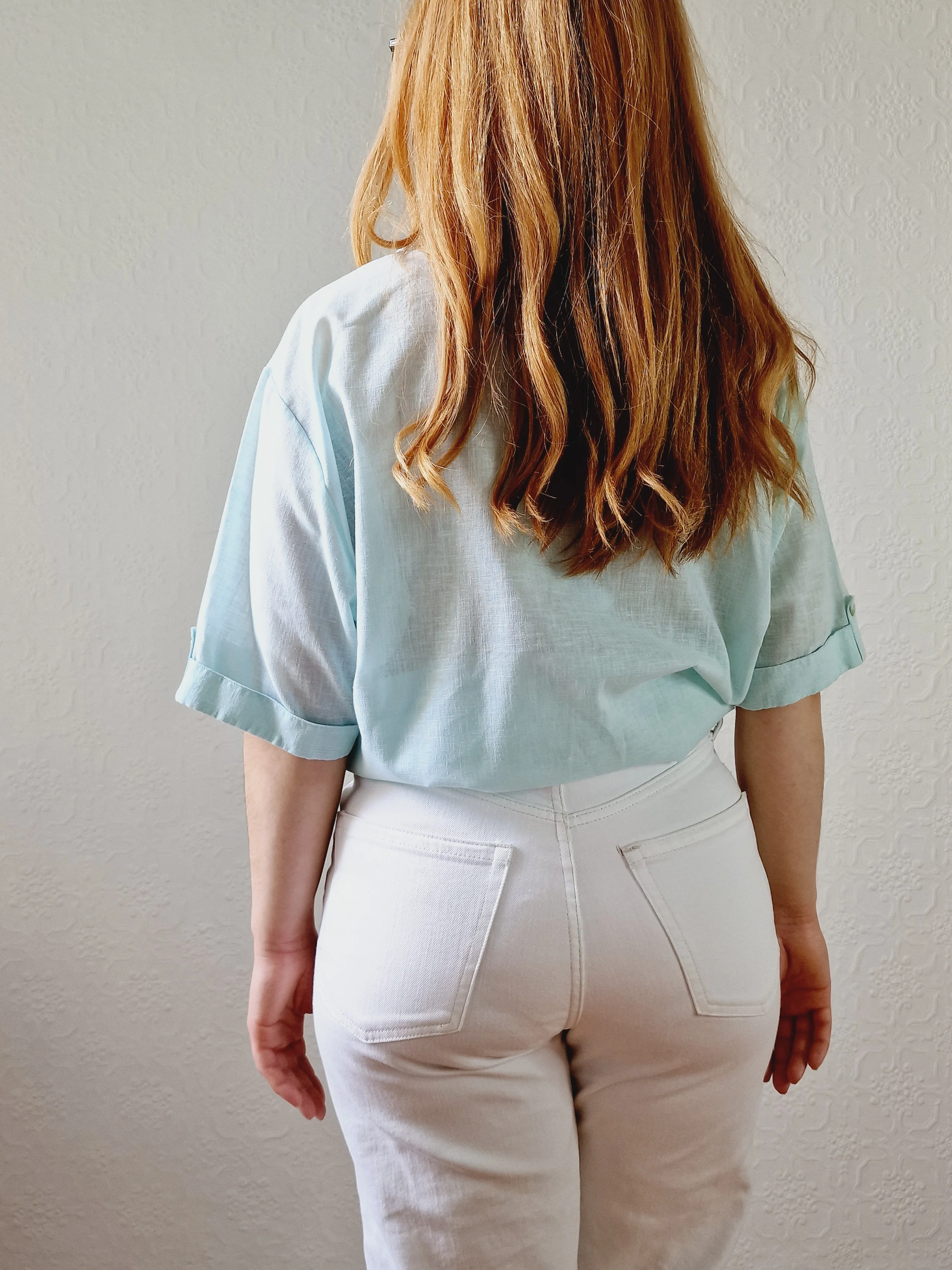 Vintage 80s Mint Green Short Sleeve Blouse - XXL - Image 3