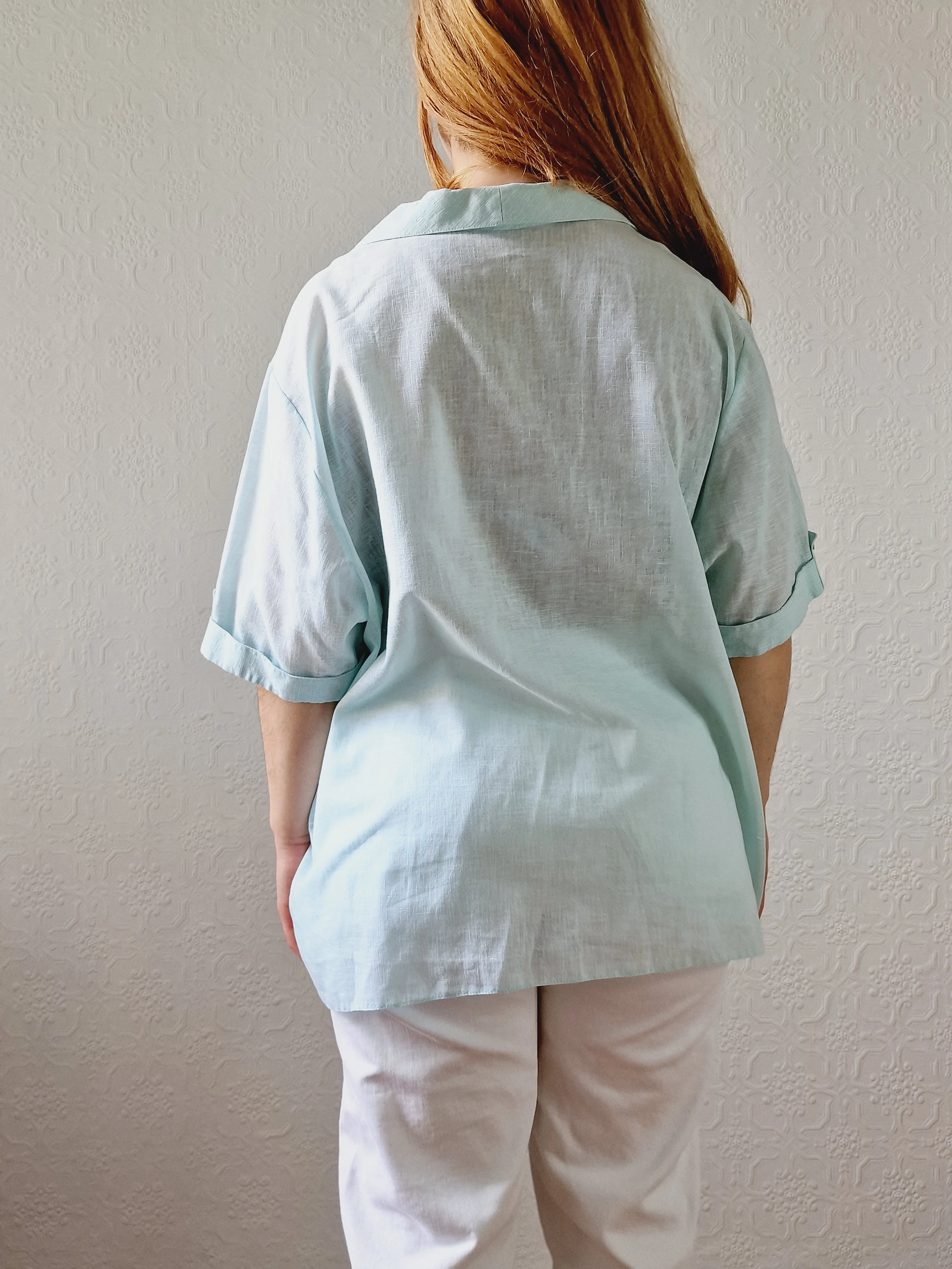 Vintage 80s Mint Green Short Sleeve Blouse - XXL - Image 6