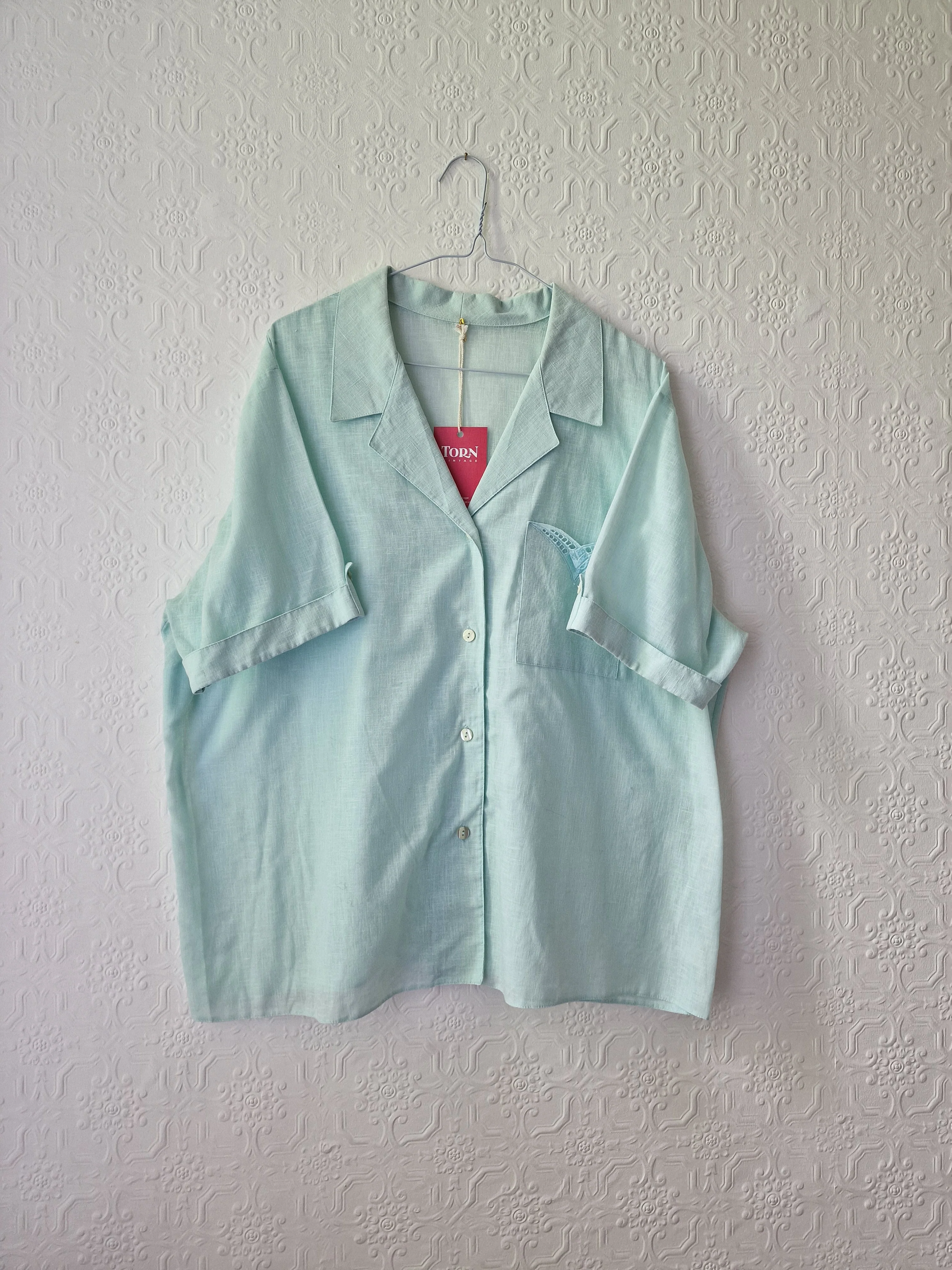 Vintage 80s Mint Green Short Sleeve Blouse - XXL - Image 8
