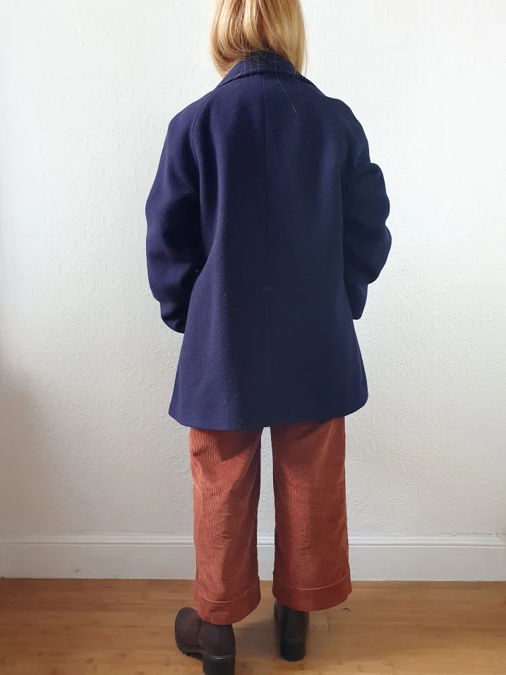 Vintage 80s Navy Blue Pure Wool Single Breasted David Barry Pea Coat - S/M - Image 11