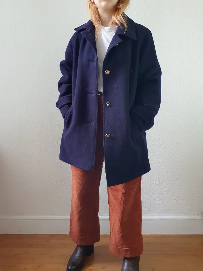 Vintage 80s Navy Blue Pure Wool Single Breasted David Barry Pea Coat - S/M - Image 13