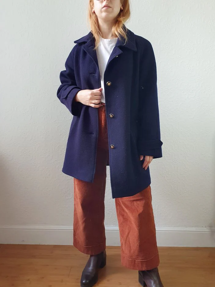 Vintage 80s Navy Blue Pure Wool Single Breasted David Barry Pea Coat - S/M - Image 14