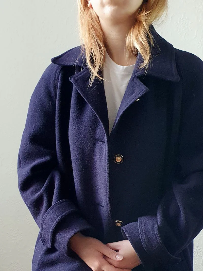 Vintage 80s Navy Blue Pure Wool Single Breasted David Barry Pea Coat - S/M - Image 5