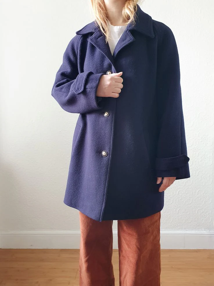 Vintage 80s Navy Blue Pure Wool Single Breasted David Barry Pea Coat - S/M - Image 6