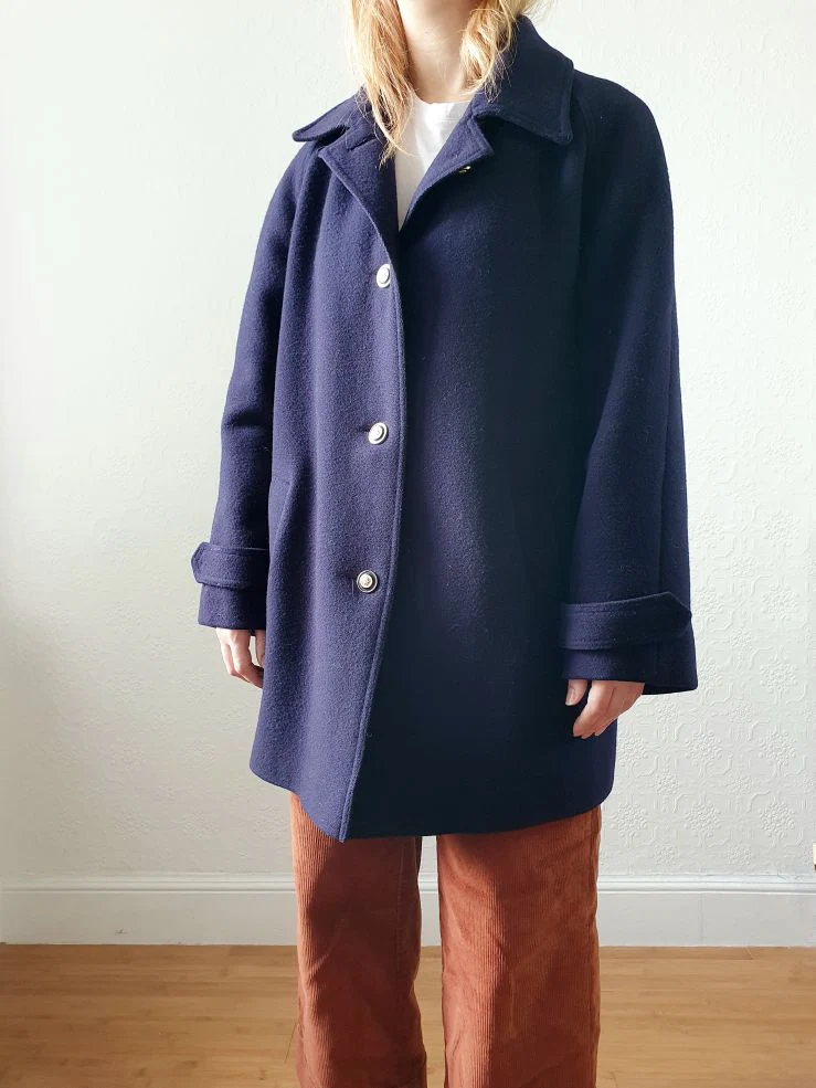 Vintage 80s Navy Blue Pure Wool Single Breasted David Barry Pea Coat - S/M - Image 7