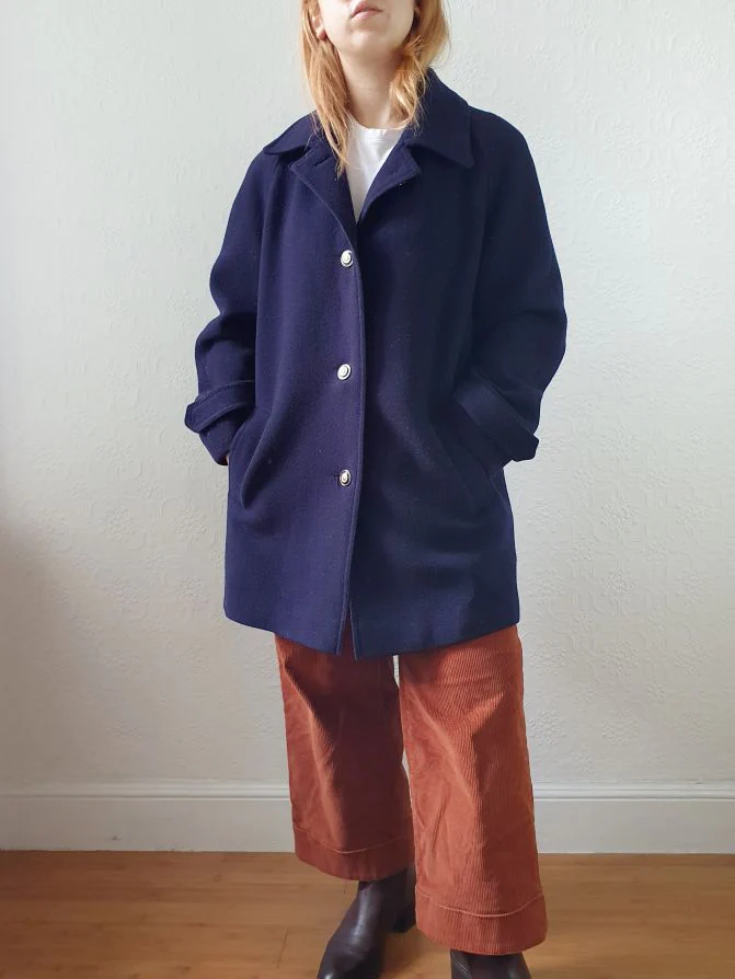 Vintage 80s Navy Blue Pure Wool Single Breasted David Barry Pea Coat - S/M - Image 8