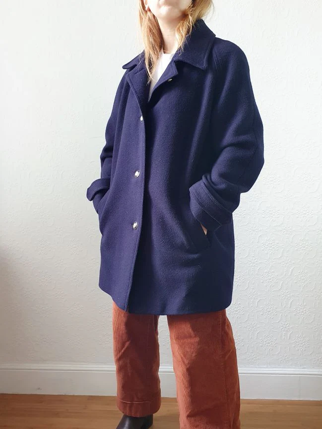Vintage 80s Navy Blue Pure Wool Single Breasted David Barry Pea Coat - S/M - Image 9