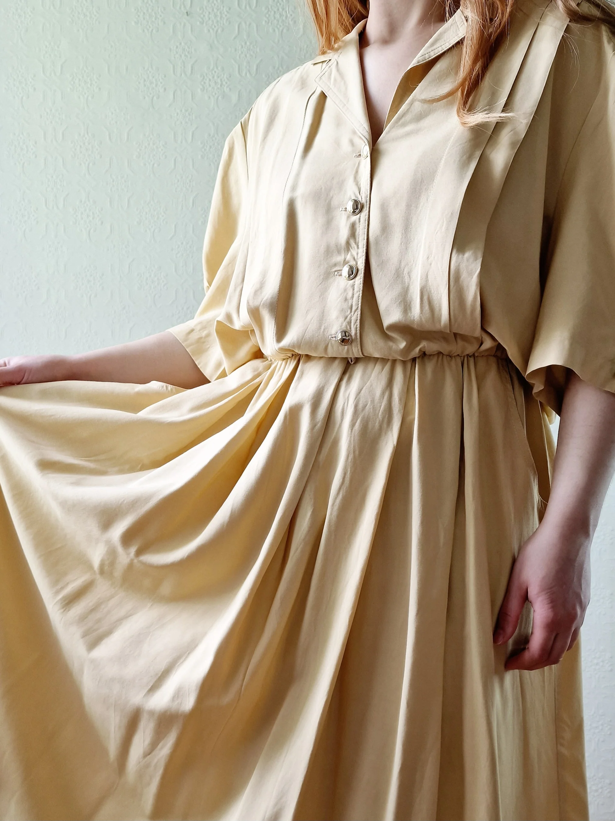 Vintage 80s Ochre Short Sleeve Shirt Dress - L/XL - Image 2