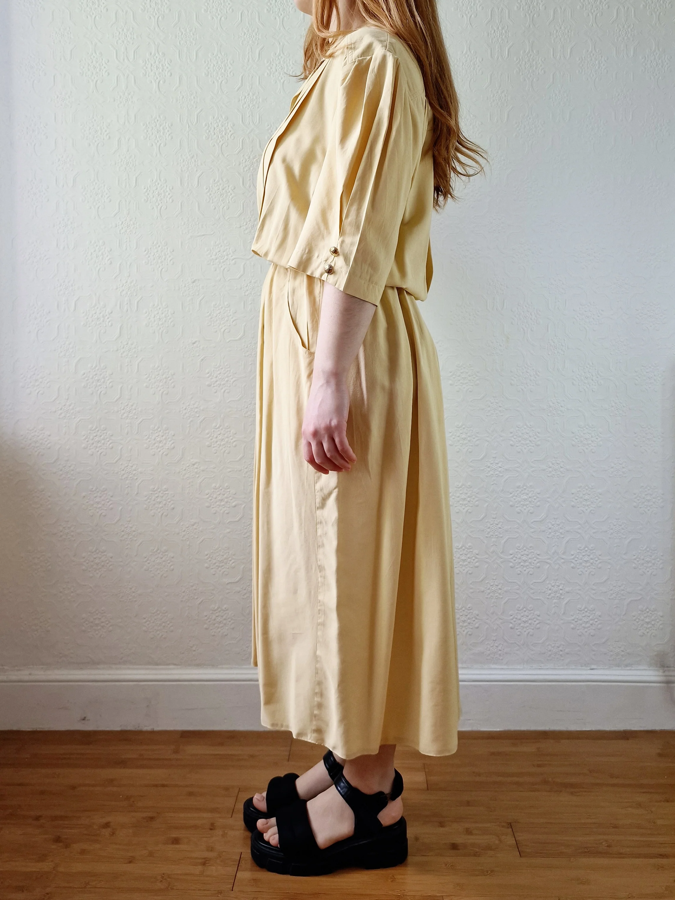 Vintage 80s Ochre Short Sleeve Shirt Dress - L/XL - Image 4
