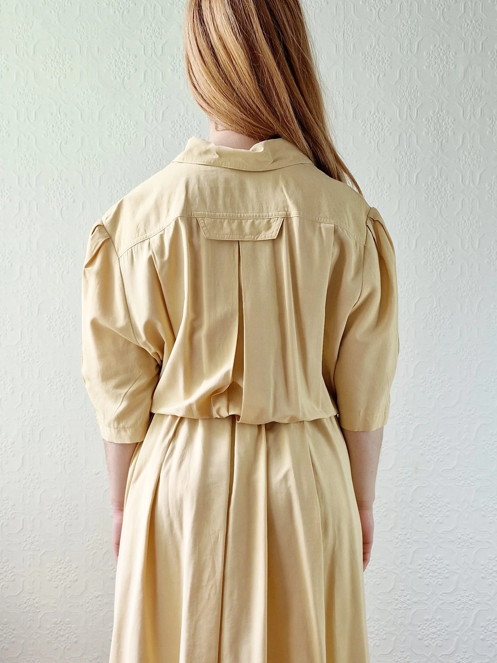 Vintage 80s Ochre Short Sleeve Shirt Dress - L/XL - Image 5
