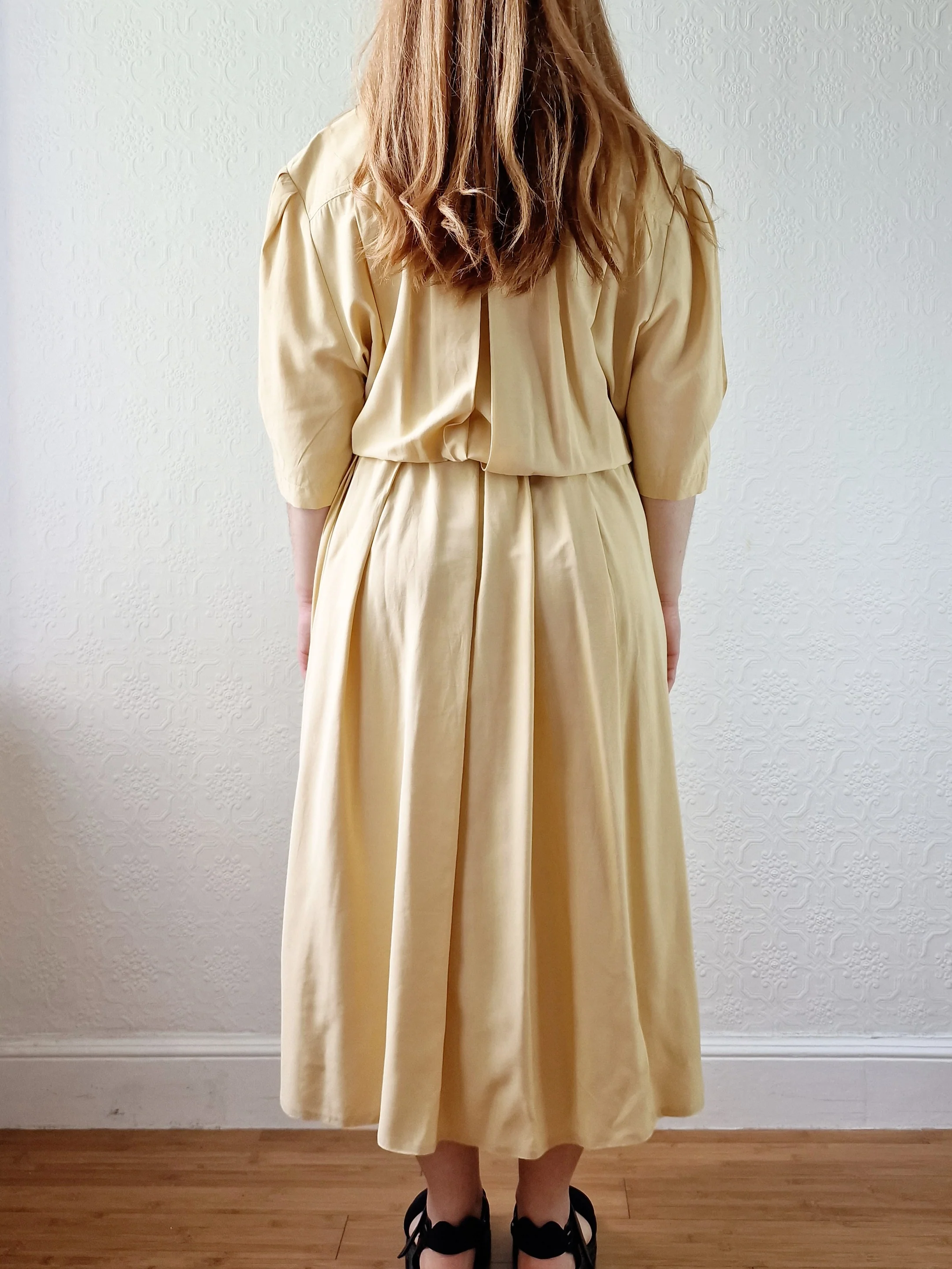 Vintage 80s Ochre Short Sleeve Shirt Dress - L/XL - Image 6