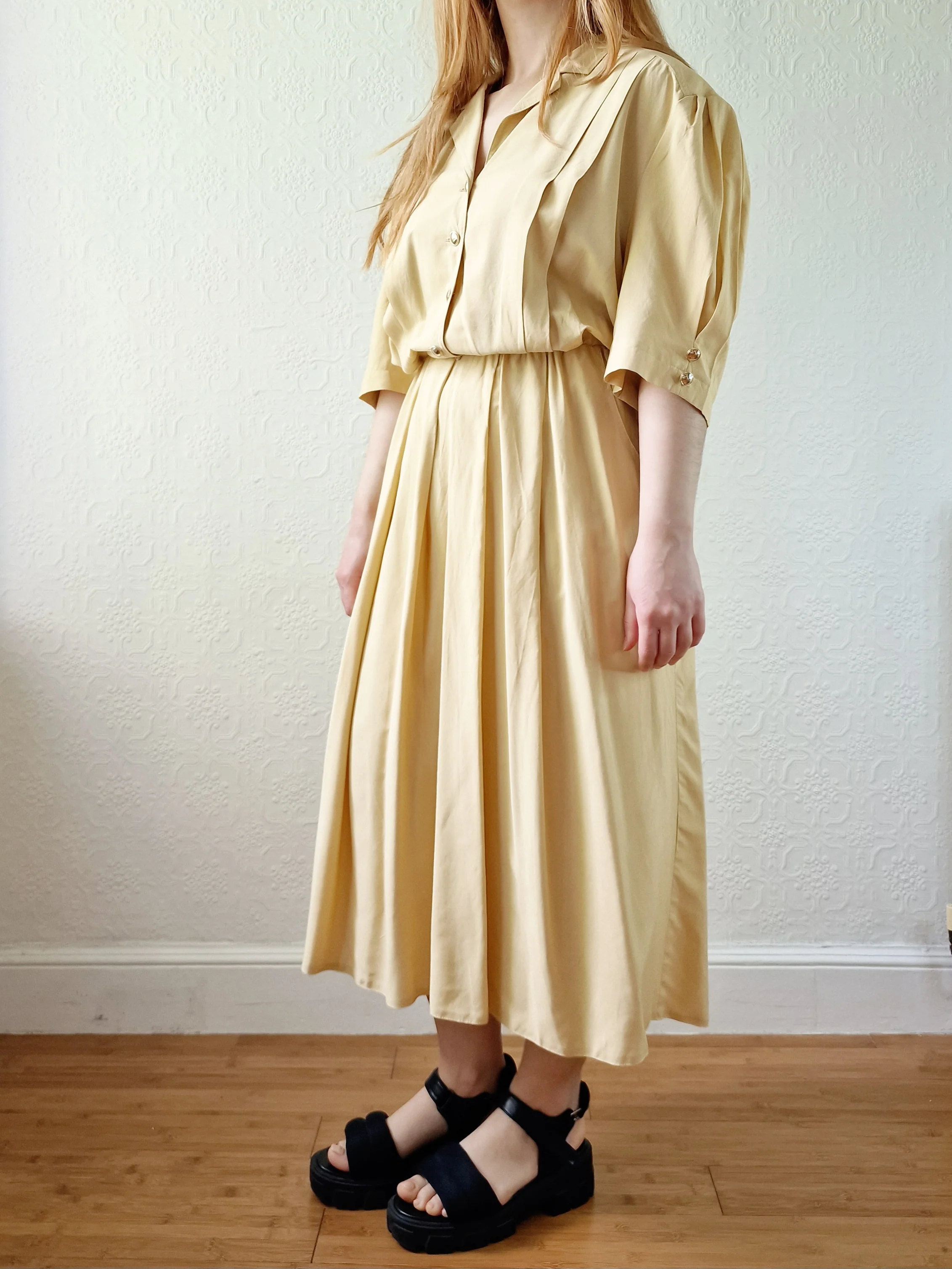 Vintage 80s Ochre Short Sleeve Shirt Dress - L/XL - Image 7