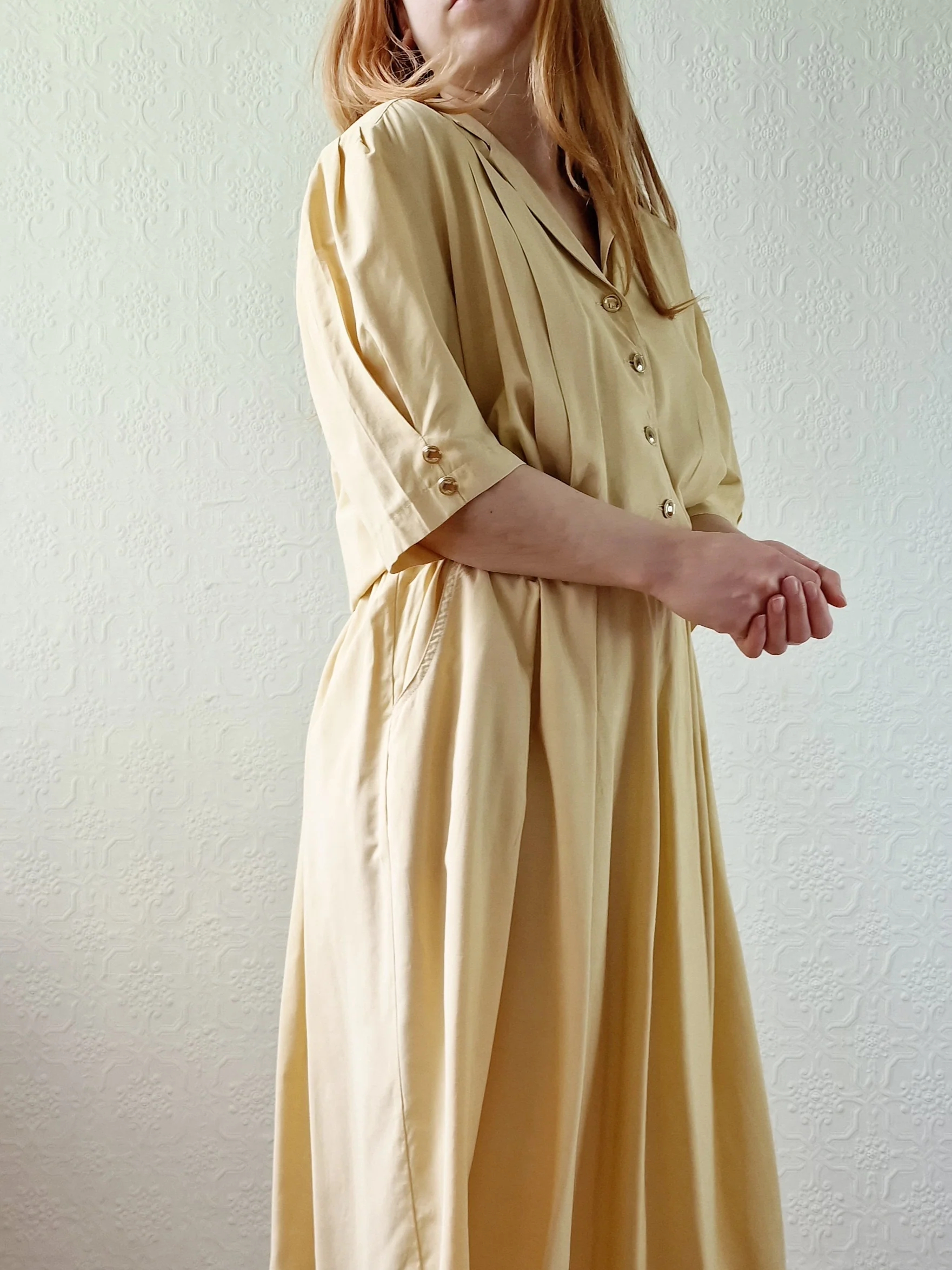 Vintage 80s Ochre Short Sleeve Shirt Dress - L/XL - Image 9