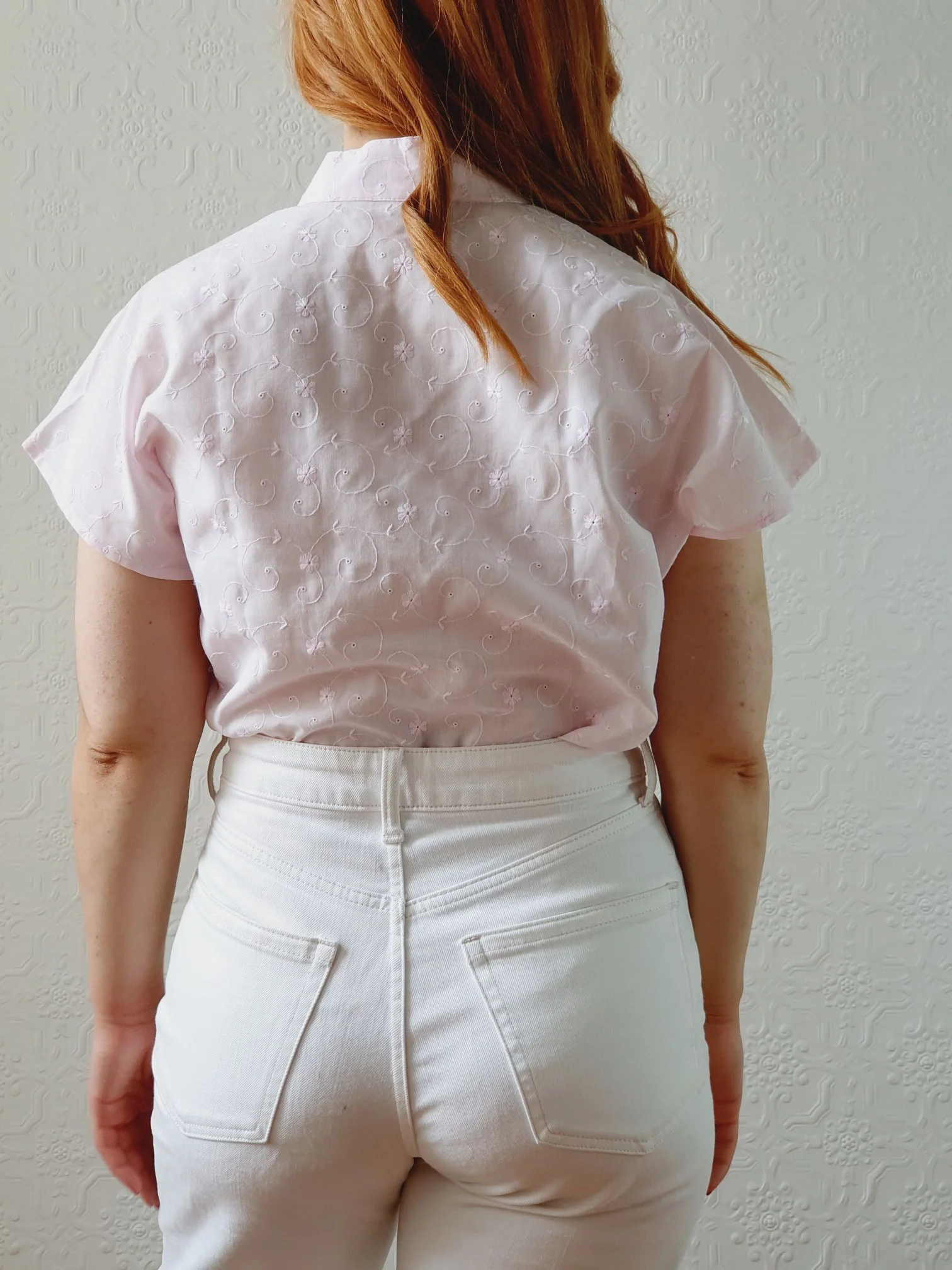 Vintage 80s Pale Pink Broderie Anglaise Blouse - S - Image 3