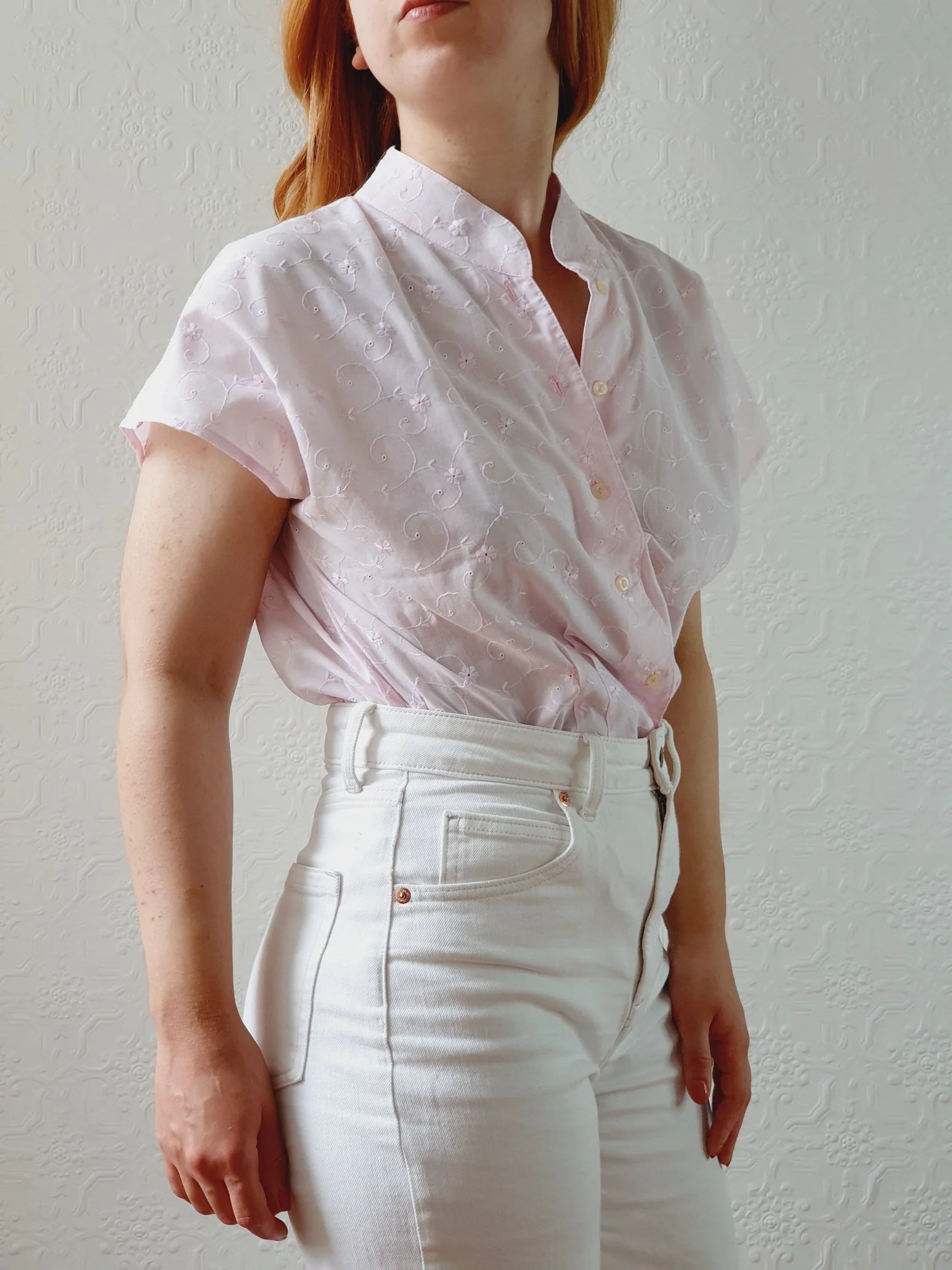 Vintage 80s Pale Pink Broderie Anglaise Blouse - S - Image 4