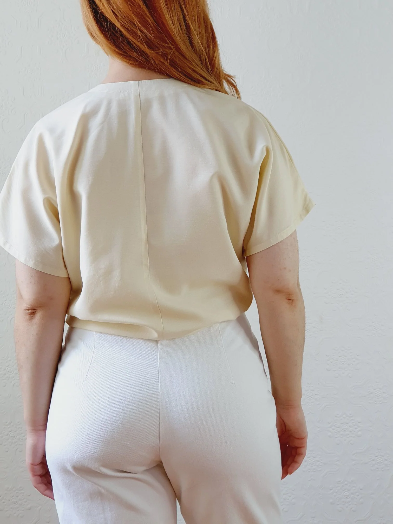 Vintage 80s Pale Yellow Short Sleeve Blouse - M/L - Image 4