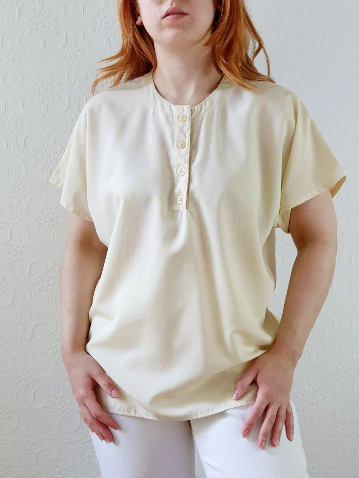 Vintage 80s Pale Yellow Short Sleeve Blouse - M/L - Image 8
