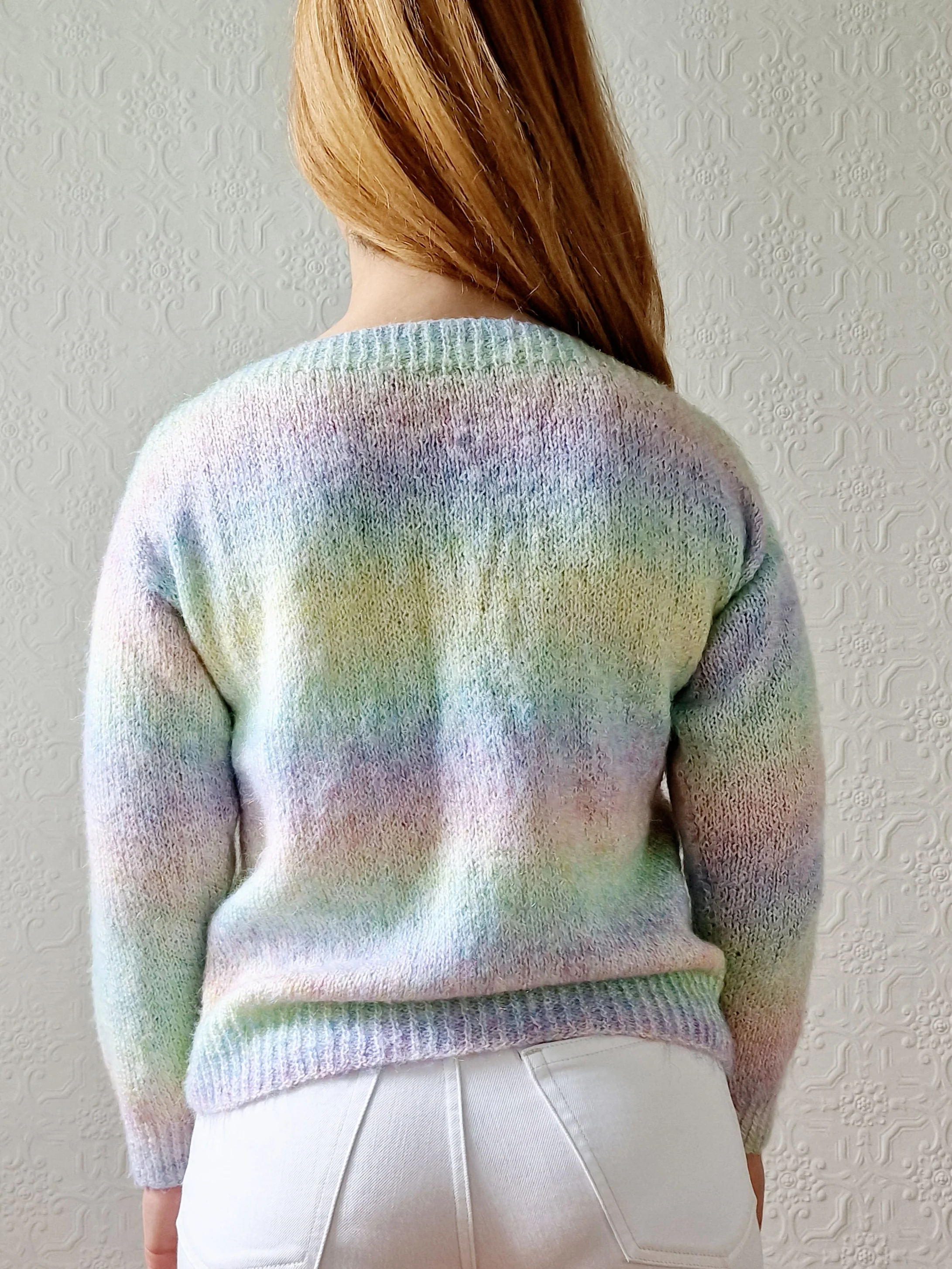 Vintage 80s Pastel Rainbow Handknitted Jumper with Boat Neck - S - Image 6