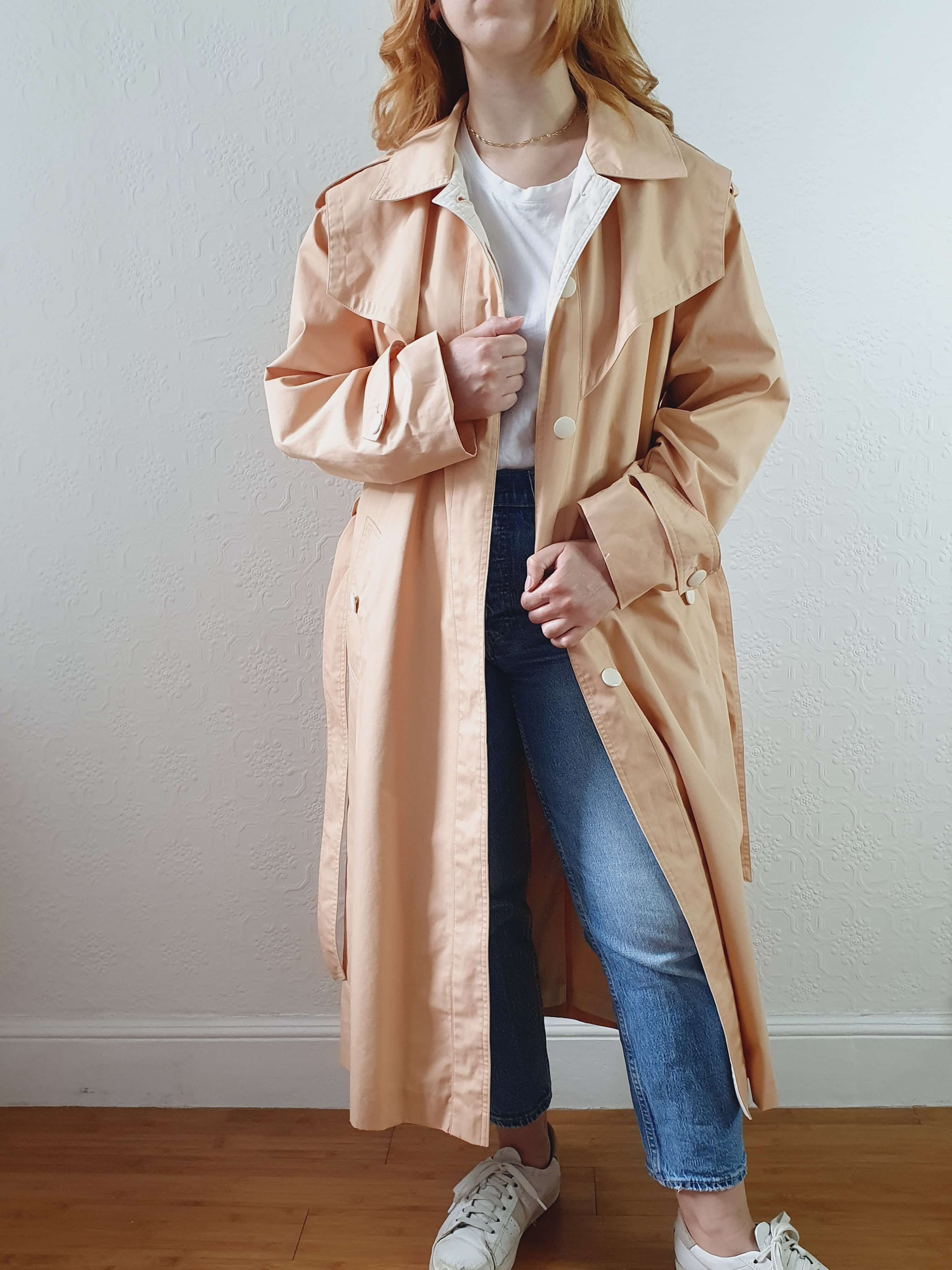 Vintage 80s Peach Single Breasted Trench Coat with Belt - M/L - Image 10