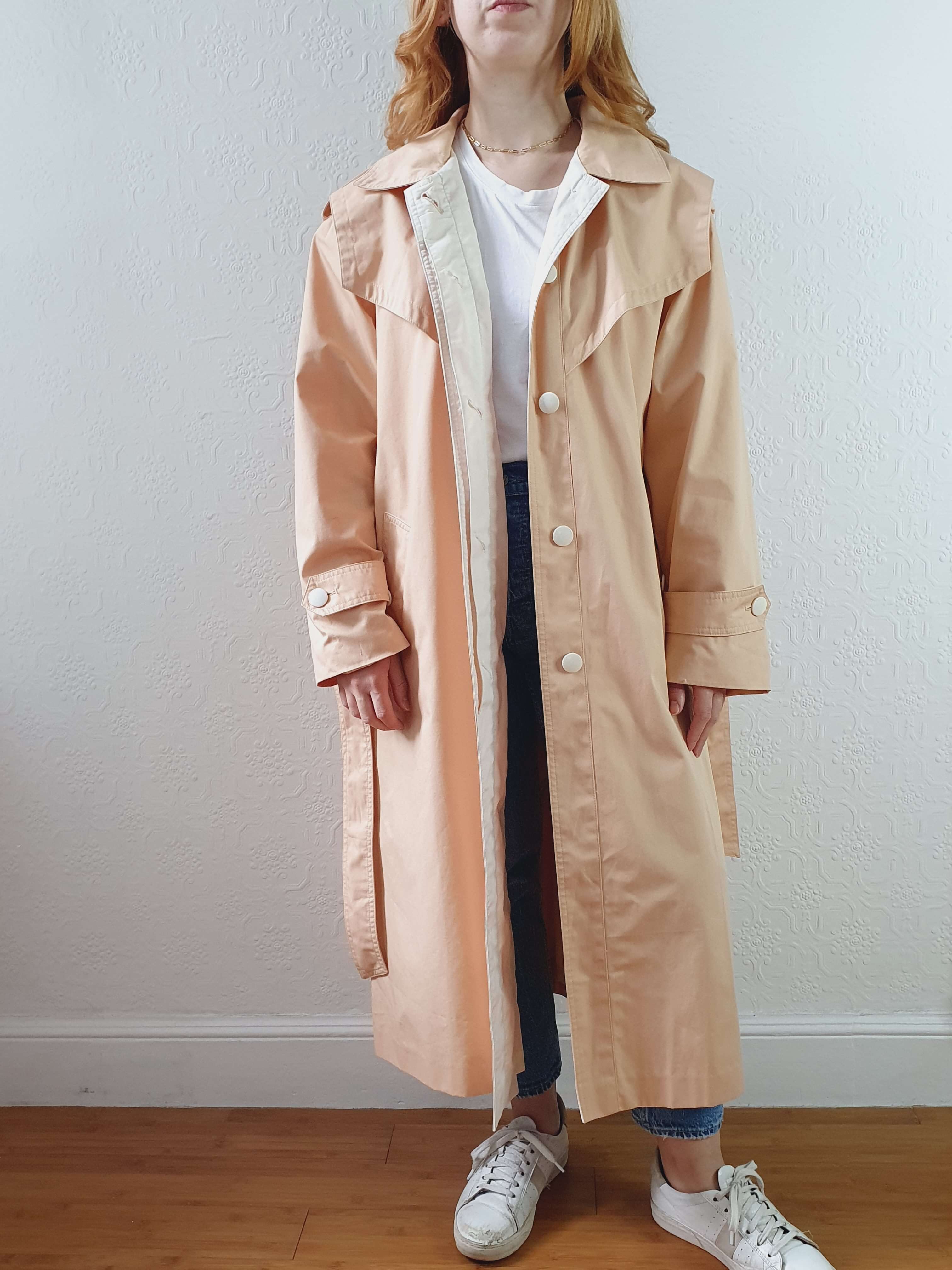 Vintage 80s Peach Single Breasted Trench Coat with Belt - M/L - Image 11