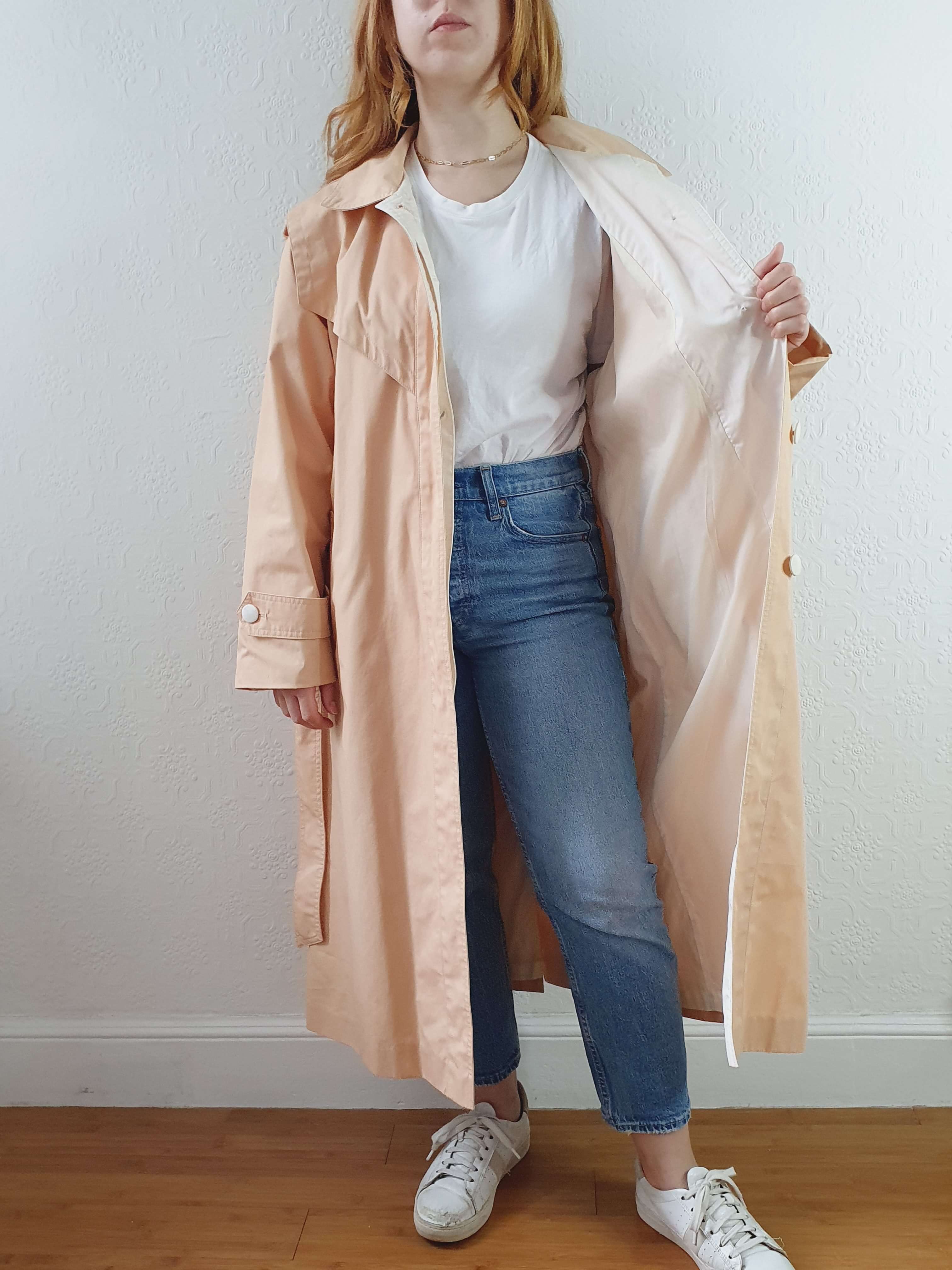 Vintage 80s Peach Single Breasted Trench Coat with Belt - M/L - Image 12