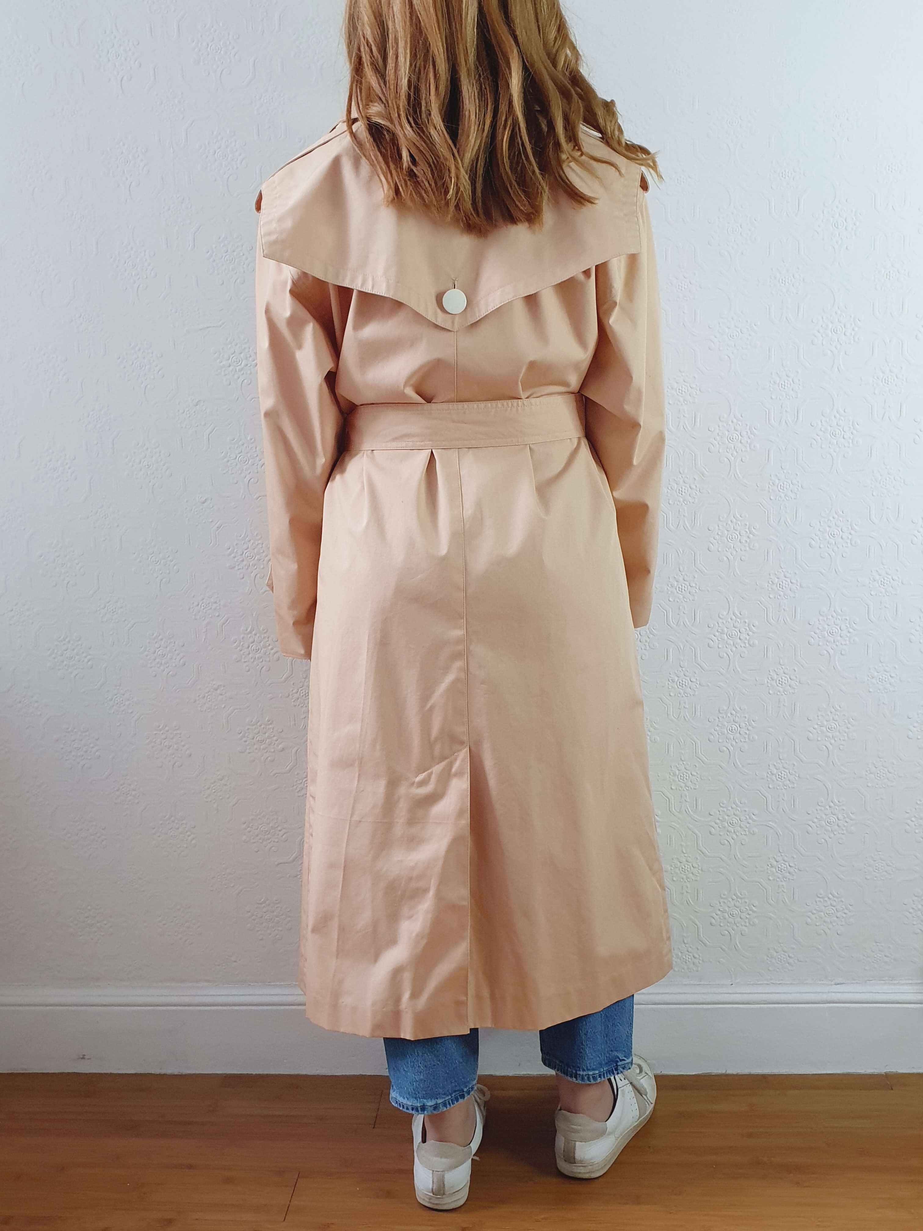 Vintage 80s Peach Single Breasted Trench Coat with Belt - M/L - Image 13