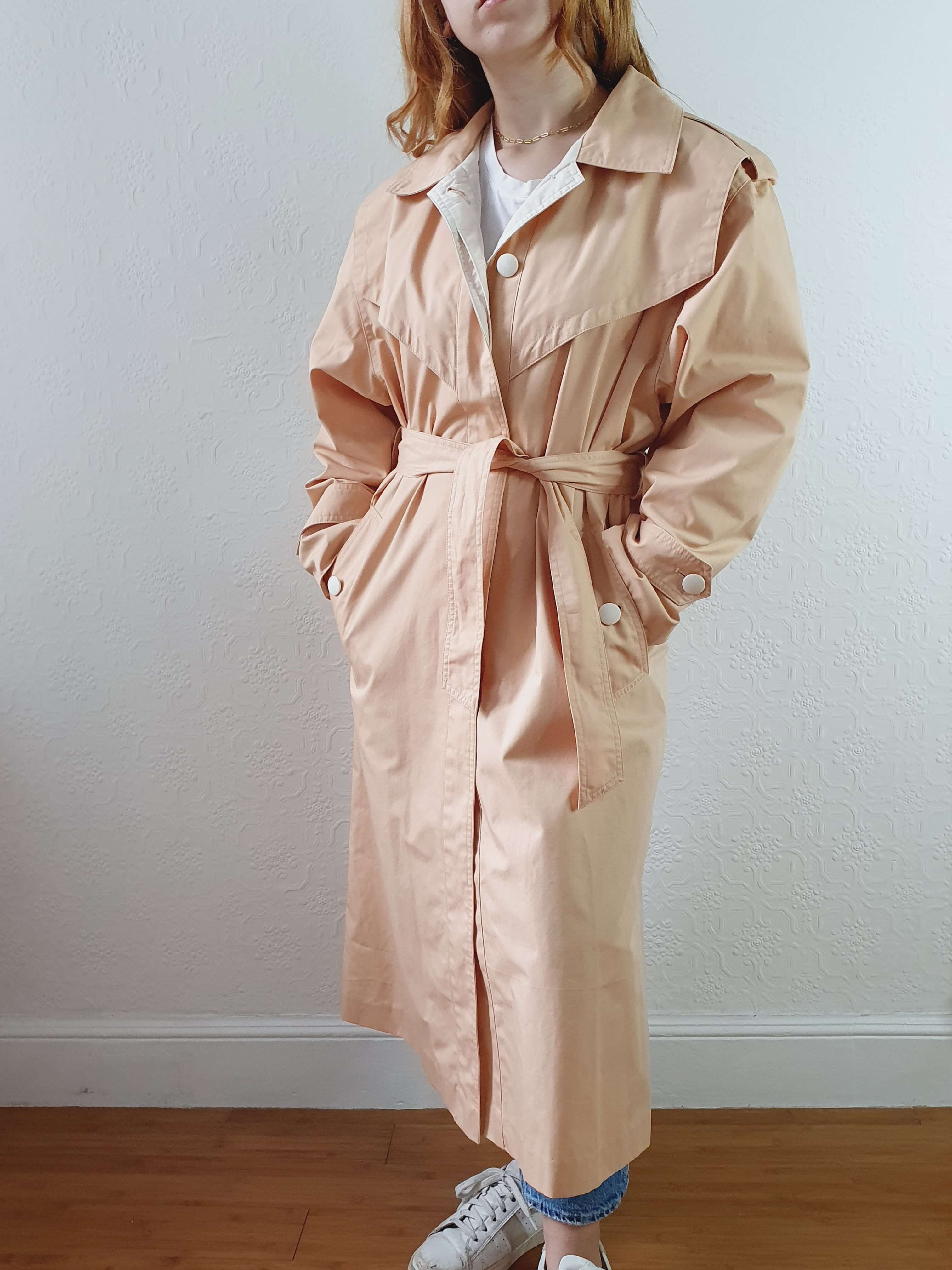 Vintage 80s Peach Single Breasted Trench Coat with Belt - M/L - Image 14