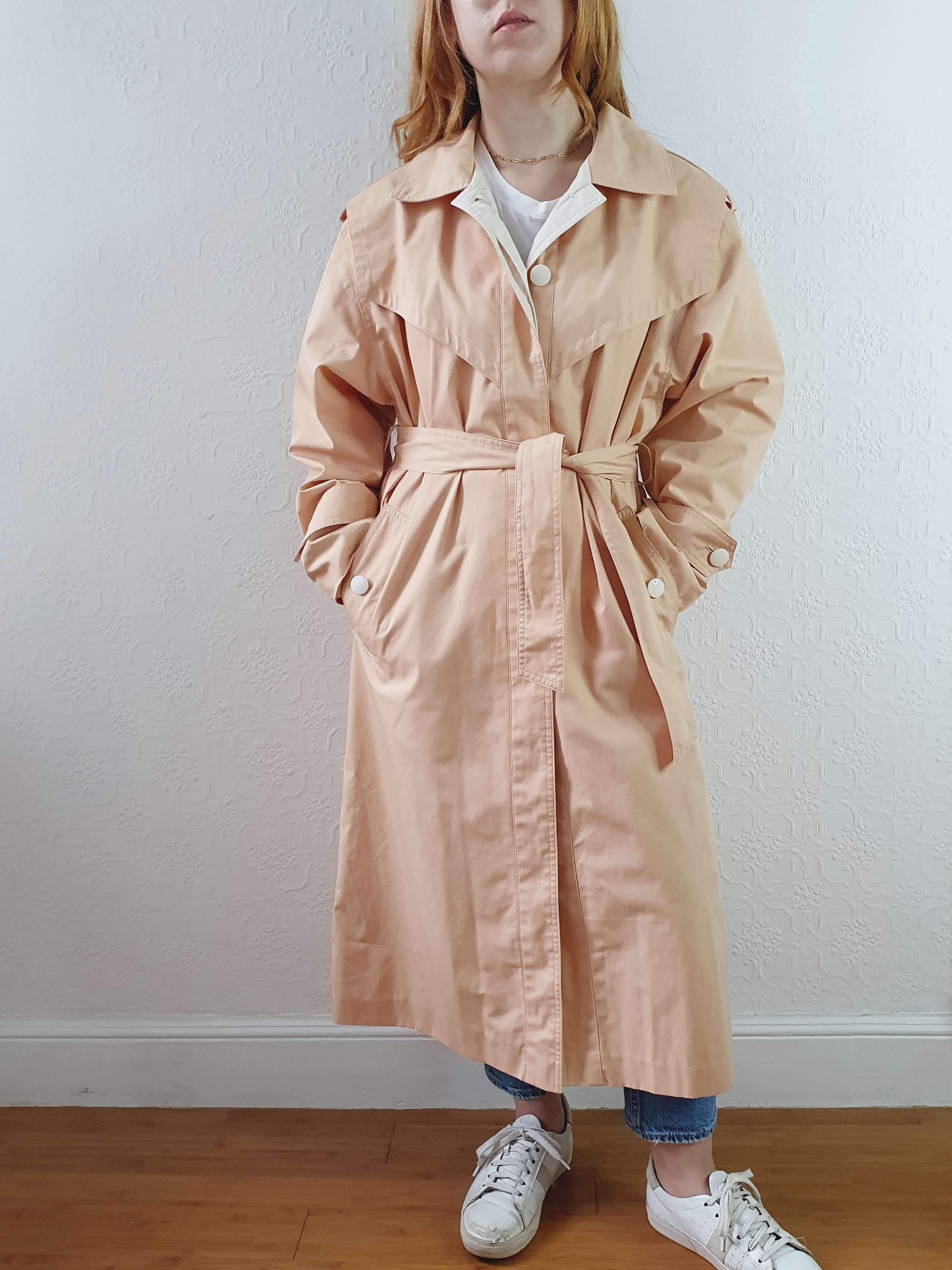 Vintage 80s Peach Single Breasted Trench Coat with Belt - M/L - Image 2