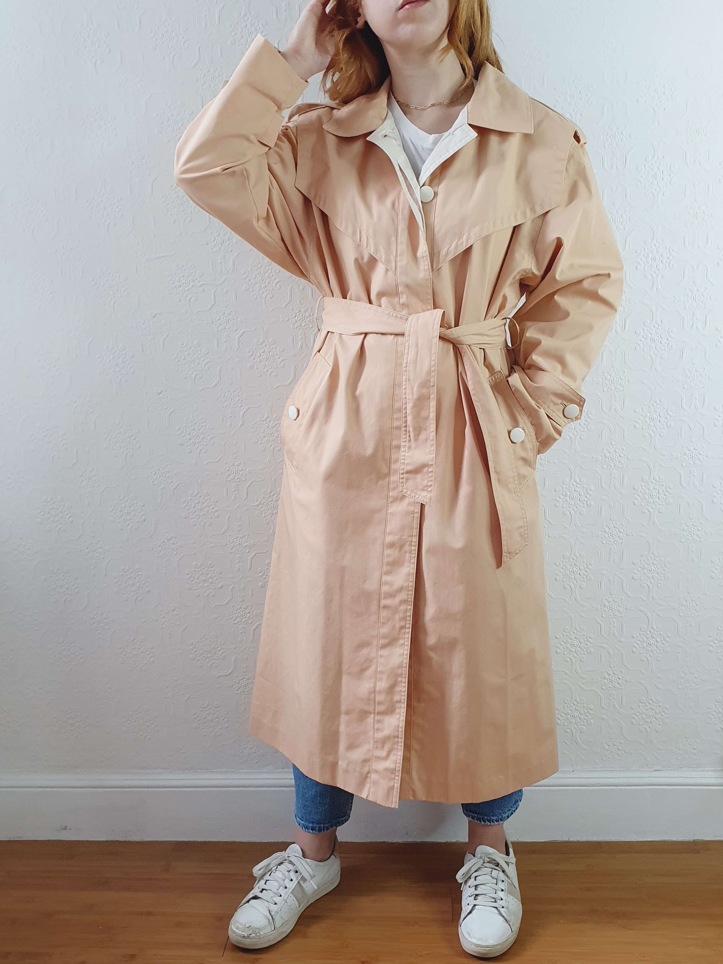 Vintage 80s Peach Single Breasted Trench Coat with Belt - M/L - Image 3