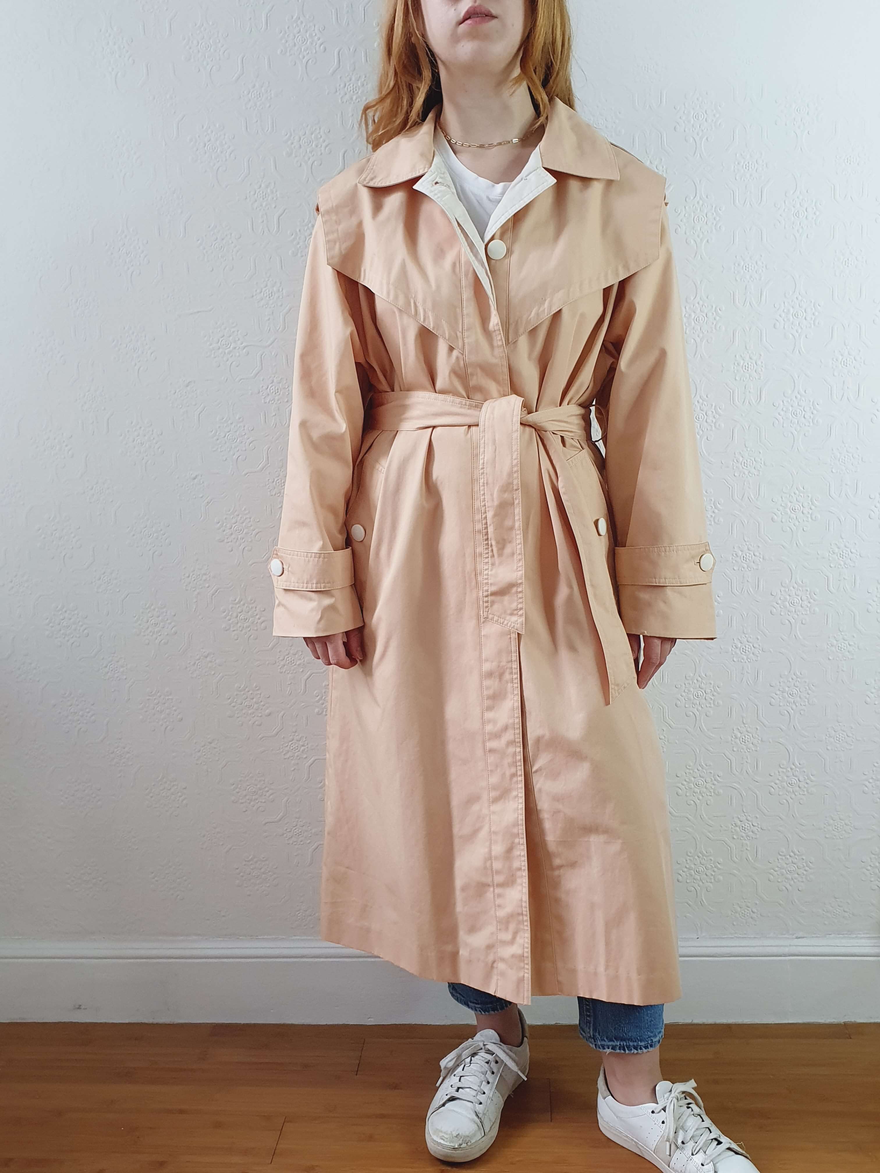 Vintage 80s Peach Single Breasted Trench Coat with Belt - M/L - Image 4