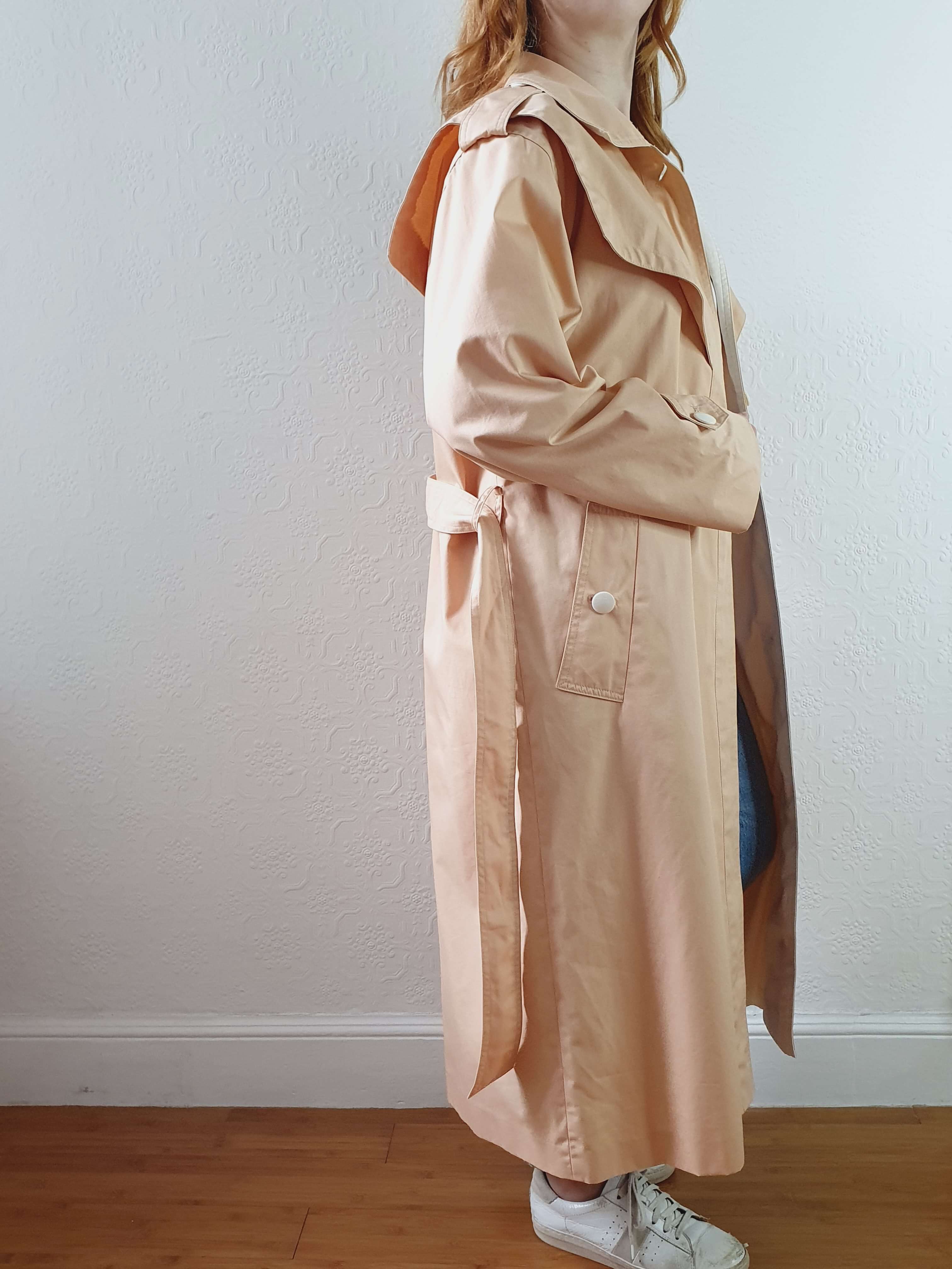 Vintage 80s Peach Single Breasted Trench Coat with Belt - M/L - Image 5