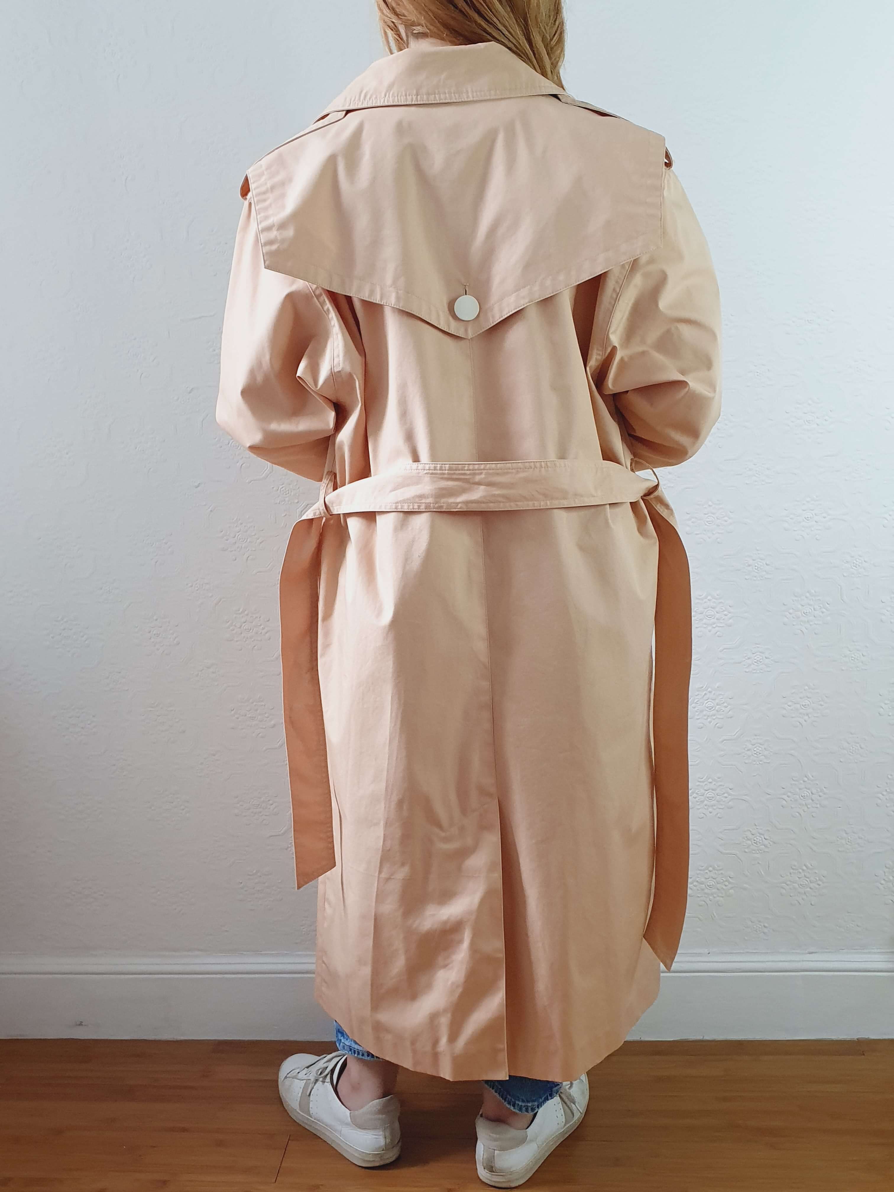 Vintage 80s Peach Single Breasted Trench Coat with Belt - M/L - Image 7