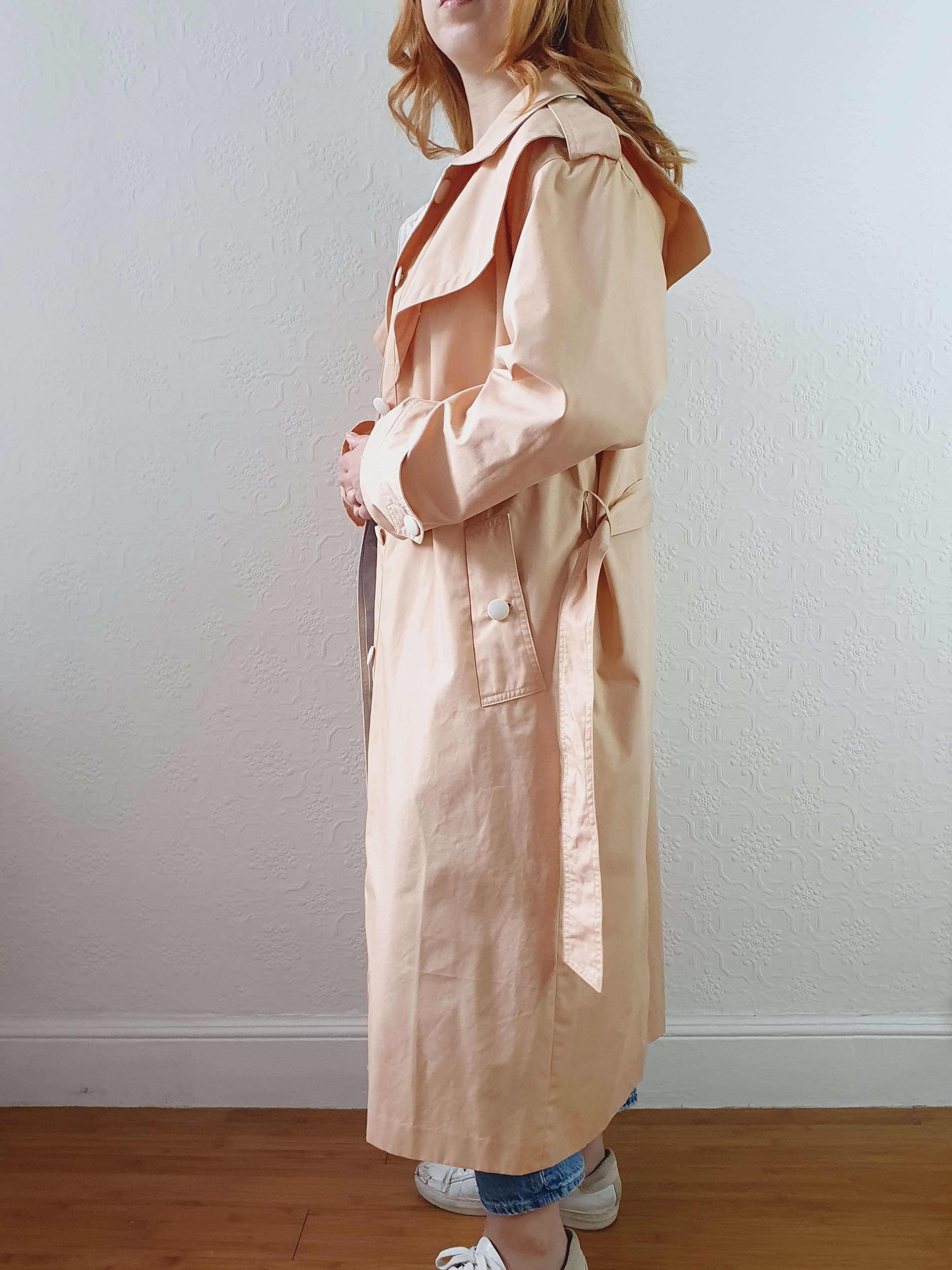 Vintage 80s Peach Single Breasted Trench Coat with Belt - M/L - Image 8