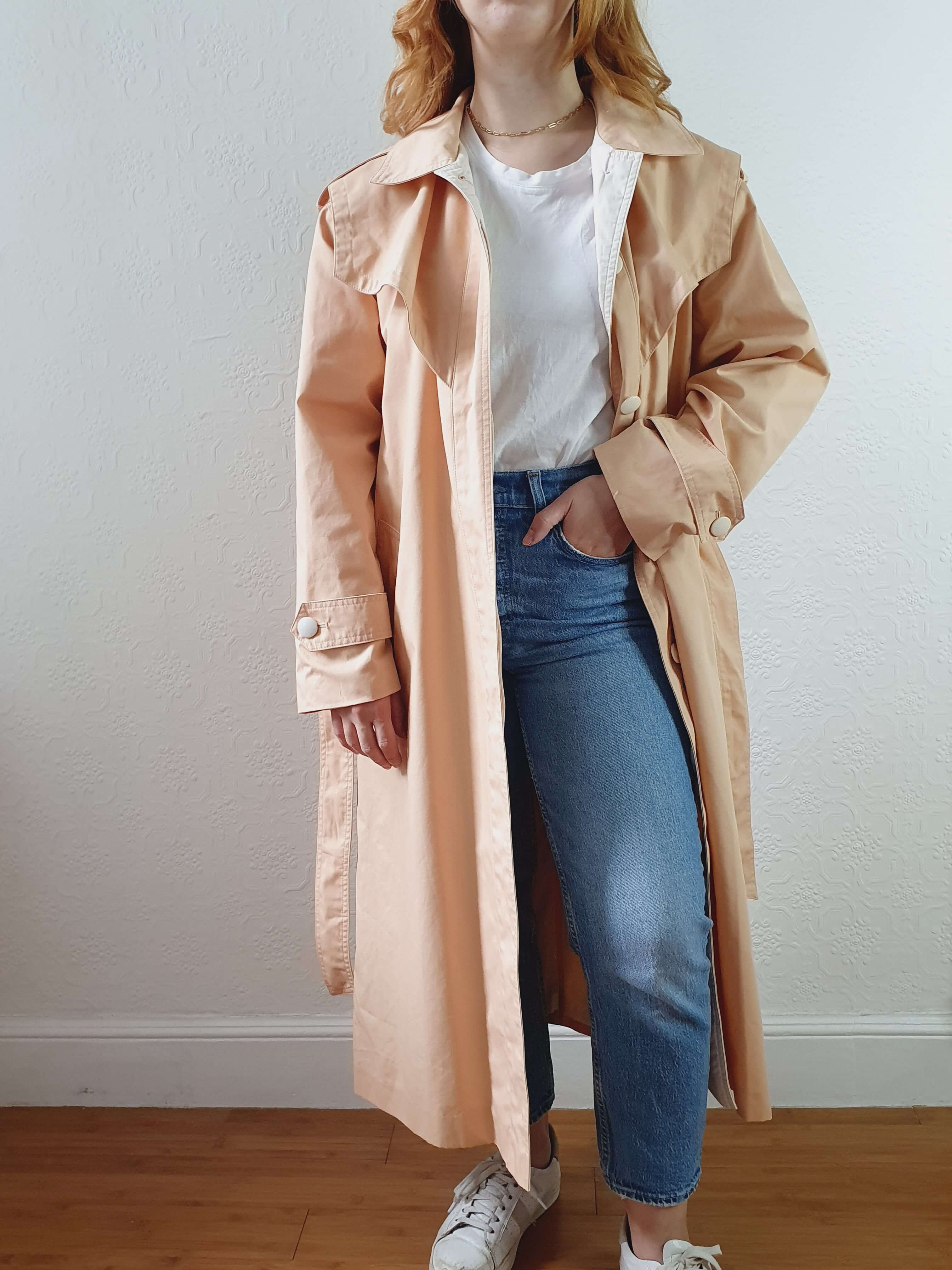 Vintage 80s Peach Single Breasted Trench Coat with Belt - M/L - Image 9