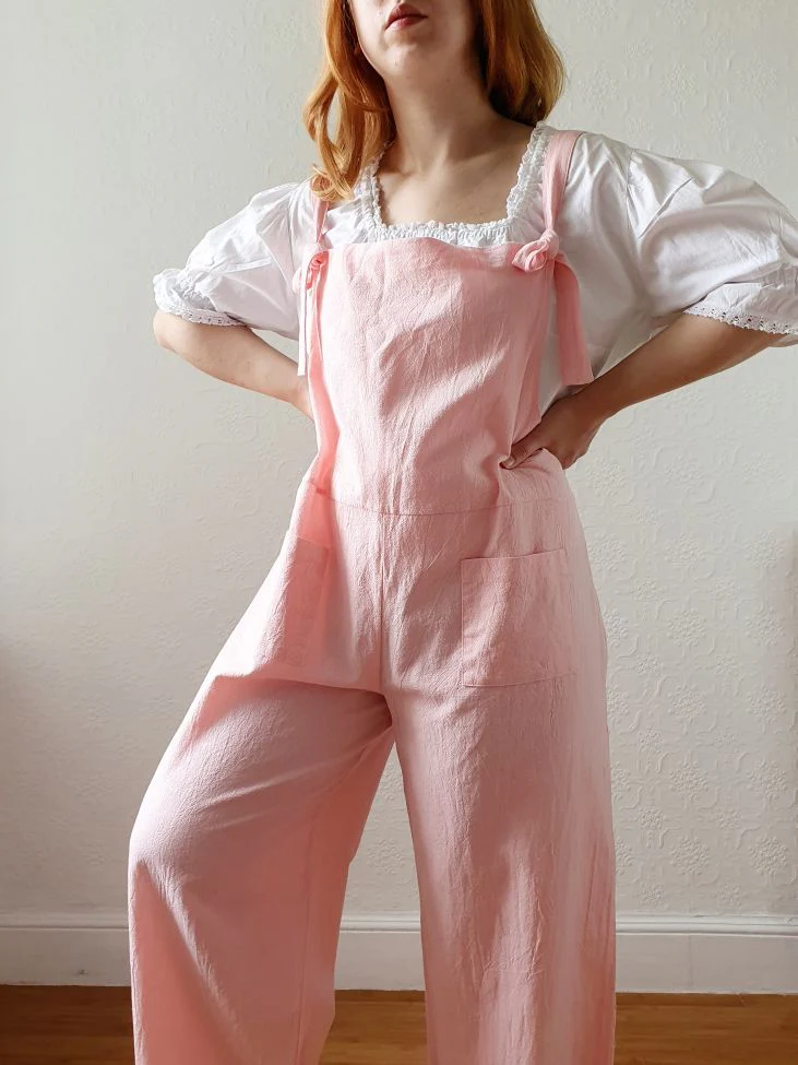 Vintage 80s Pink Cotton Dungarees - XL