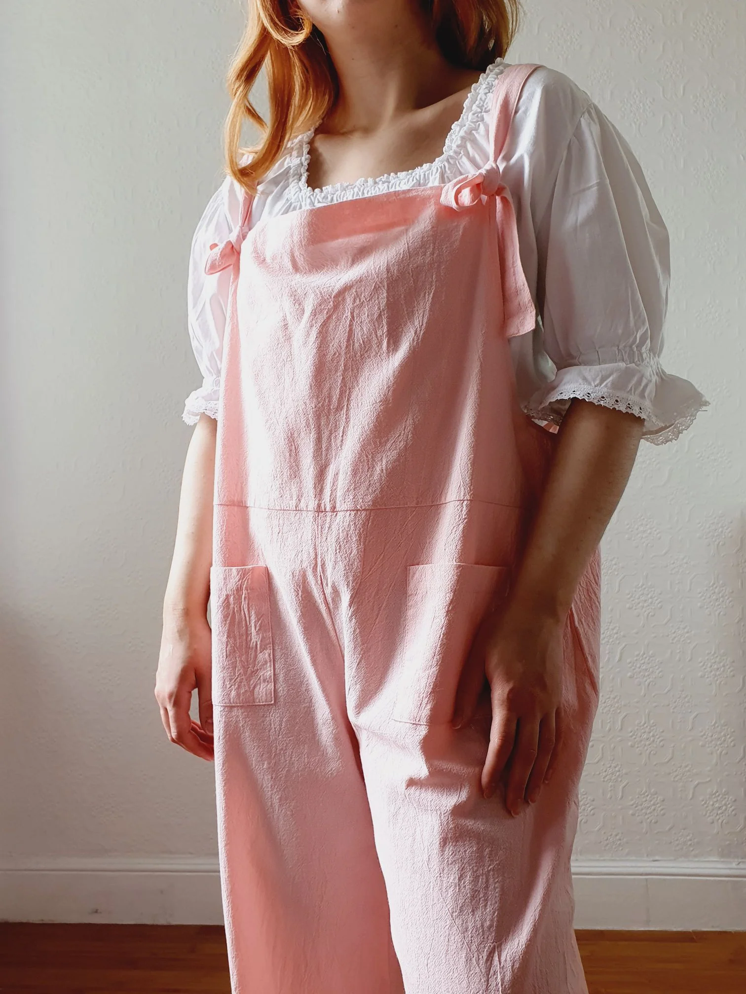 Vintage 80s Pink Cotton Dungarees - XL - Image 2