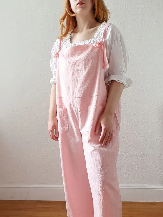 Vintage 80s Pink Cotton Dungarees - XL - Image 3