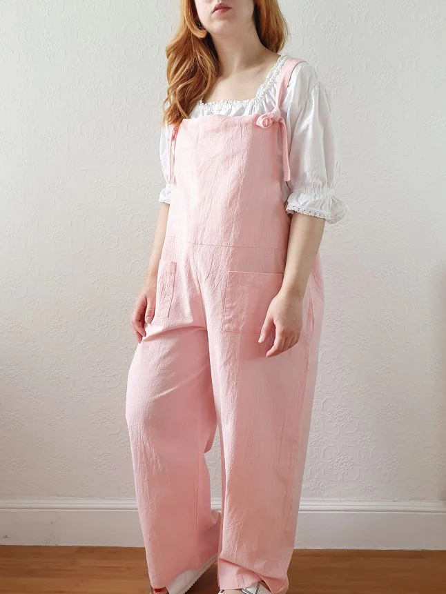 Vintage 80s Pink Cotton Dungarees - XL - Image 8
